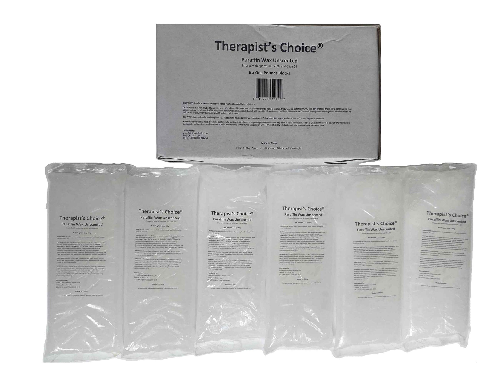 Therapist’s Choice Paraffin Wax Refill, Fragrance Free, Six 1-Pound Paraffin Blocks, Non-Greasy, Moisturizing for Soft & Healthy Skin, Unscented, 6 Pounds