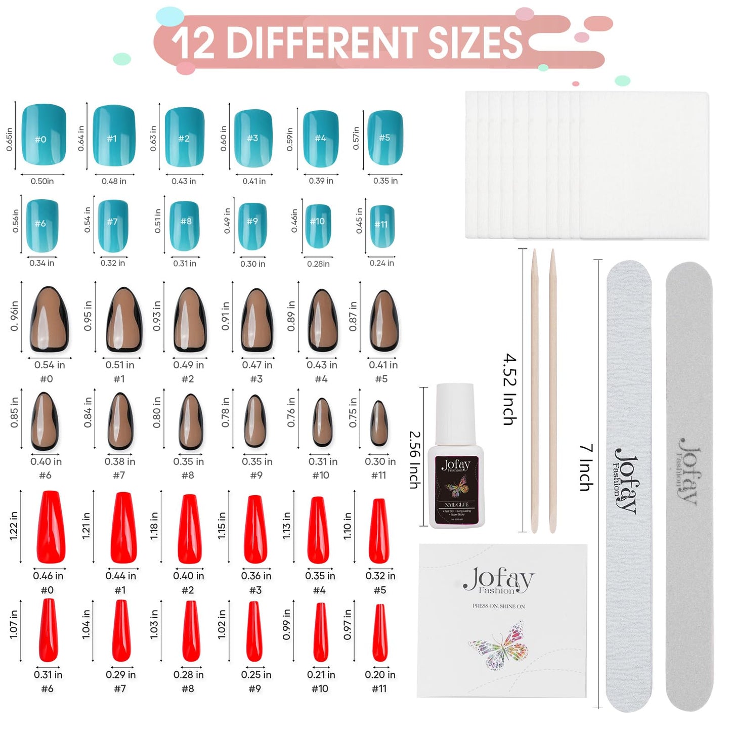 Soft Gel Nail Tips Kit - Jofay Fashion Short Press on Nails Set French Tip Nail Kit Acrylic Set Gel Nail Tips with Design Square Fake Nails with Design Full Cover Acrylic Nail Tips,10 Packs (240 Pcs)