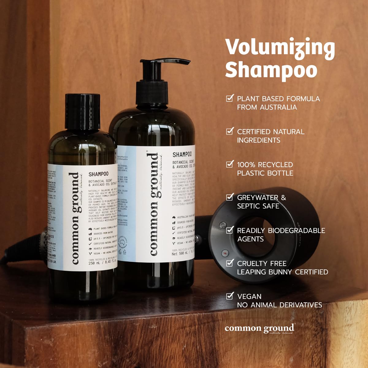 Common Ground Volumizing Natural Shampoo and Conditioner Set, Paraben and Cruelty Free, Organic, Vegan, Plant-Based Ingredients, Botanical Scent and Avocado Oil Extract, for Men, Women