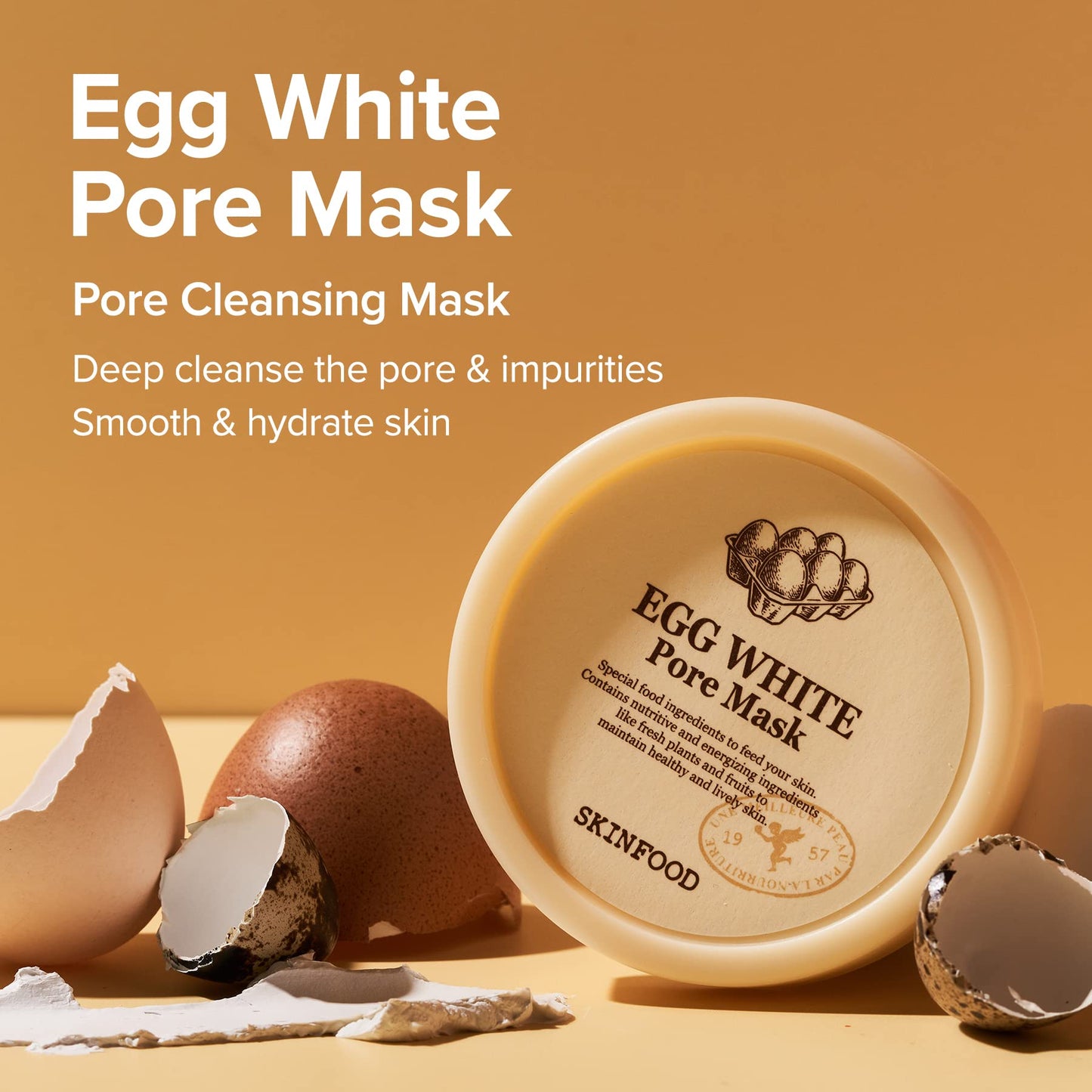 [SKINFOOD] Egg White Pore Mask 120g (4.23 Fl Oz), Clay Mask Pore Tightening Exfoliator, Sebum Absorption Hydra Exfoliant (4.23 oz)