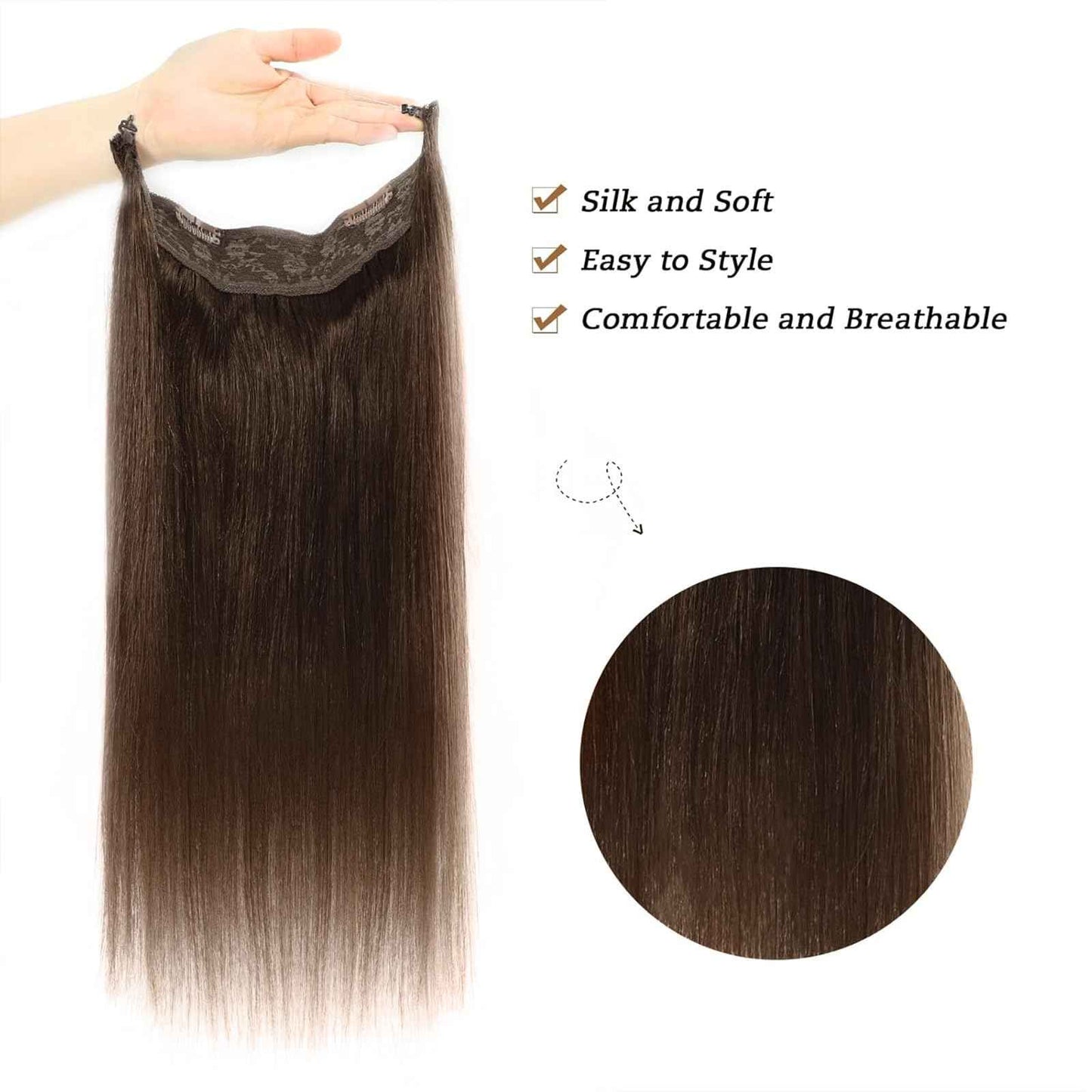 Tinashe Wire Hair Extensions Real Human Hair Medium Brown Straight Hair Extensions 12inch 70g Invisible Wire Fish Line Straight Human Hair Extension (12 inch, #4)