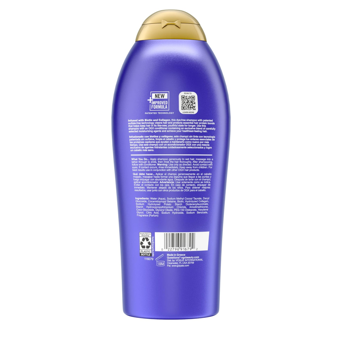 OGX Thick & Full + Biotin & Collagen Volumizing Shampoo, Nutrient-Infused Hair Shampoo with Vitamin B7 Biotin Gives Hair Volume & Body for 72+ Hours, Sulfate-Free Surfactants, 25.4 fl. oz