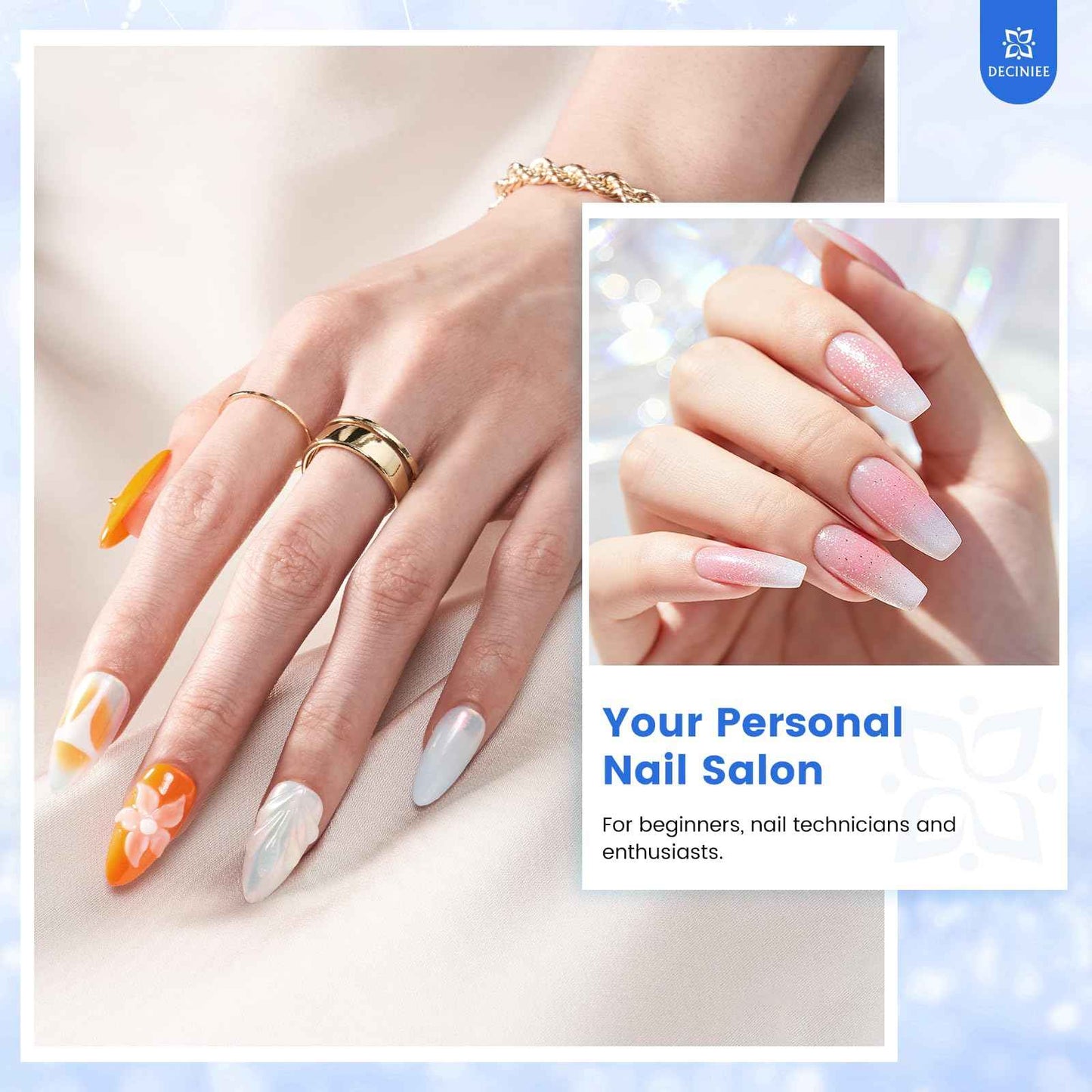 Nail Kit for Beginners with Everything: Professional Nail Acrylic Powder Liquid Set with Practice Finger Drill U V Light in Makeup Bag for Women Salon Home (Silver)