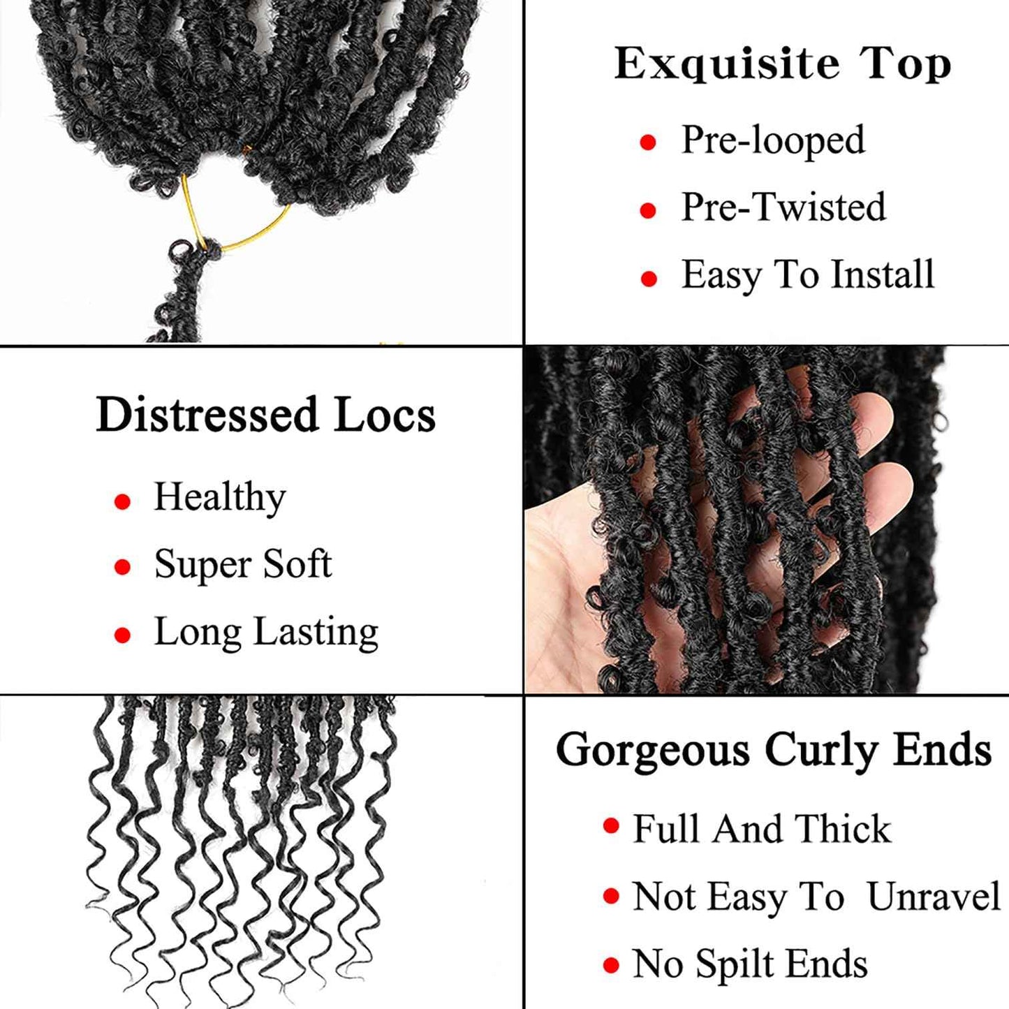 Butterfly Locs Goddess Locs Curly Ends 24 Inch Distressed Faux Locs Synthetic Crochet Hair For Black Women Hair Extensions (24 Inch, 6packs,1#)