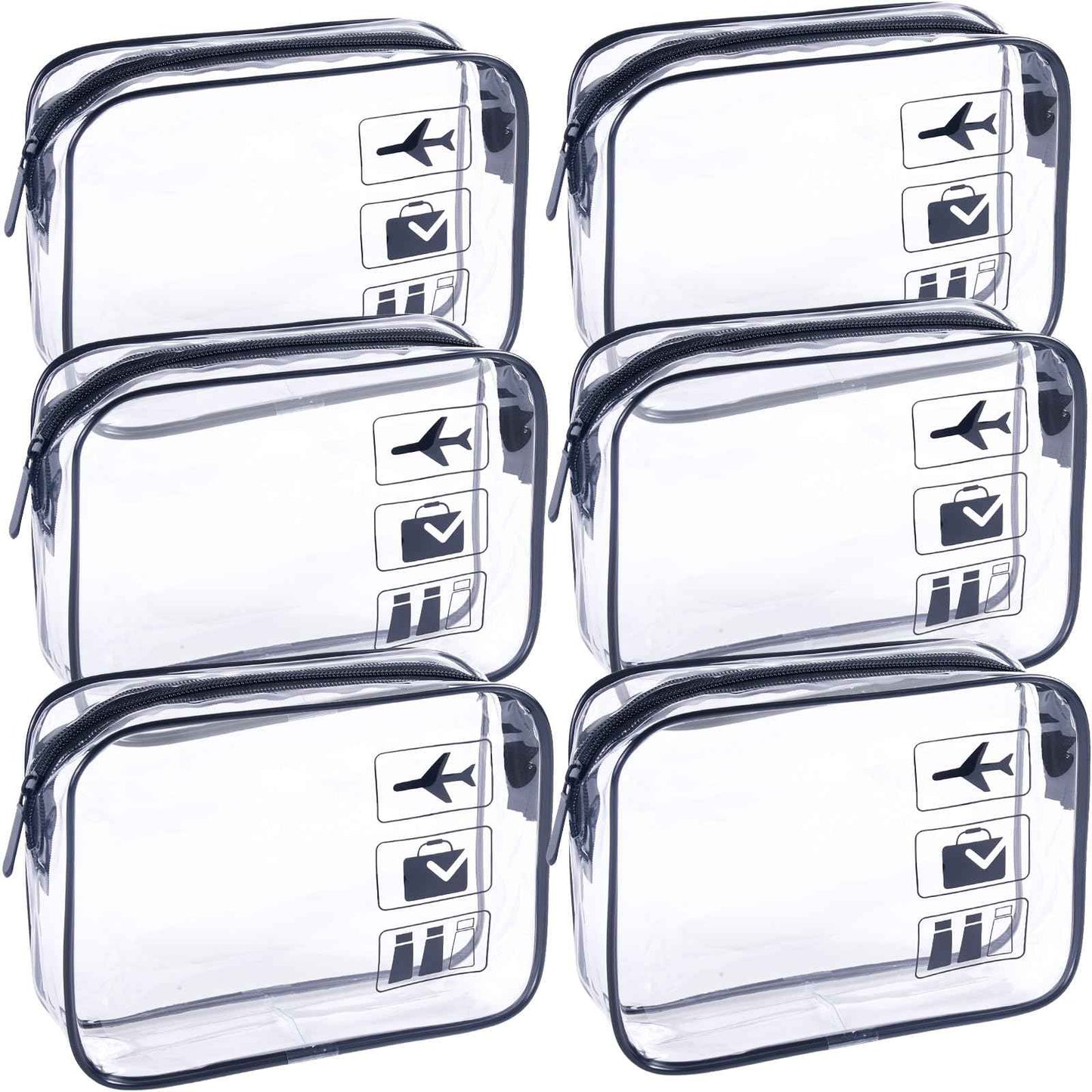 TREALDATE Clear Makeup Bags TSA Approved Toiletry Bag-6Pack，Clear TravelBags for Toiletries, Carry on Airport Airline Compliant Bag,Black