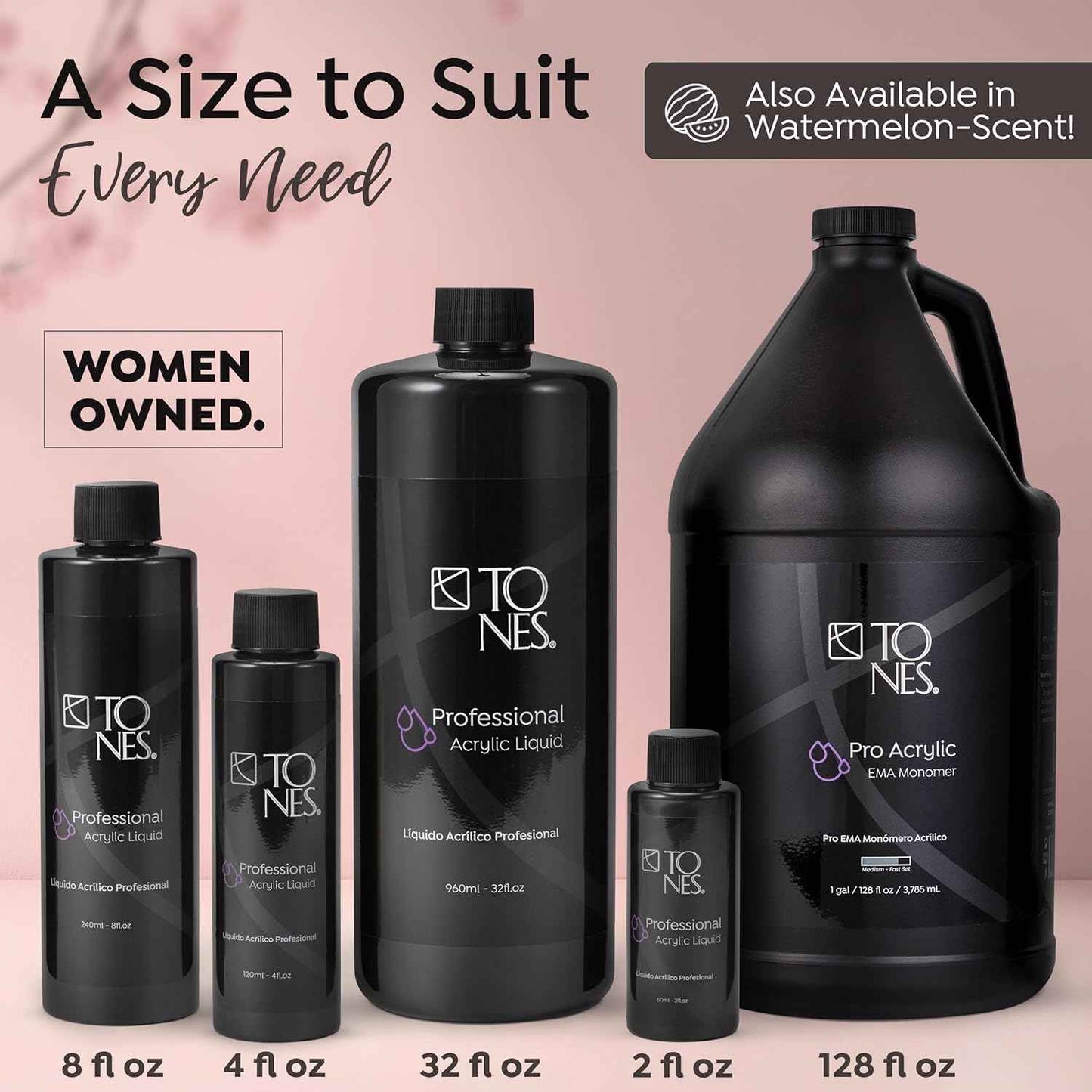 Tones Watermelon Scented EMA Monomer - Odor Neutralizing Acrylic Nail Liquid, Non-Yellowing, Superior Adhesion for Flawless Sets - MMA-Free - Made in USA (8 Fl Oz)