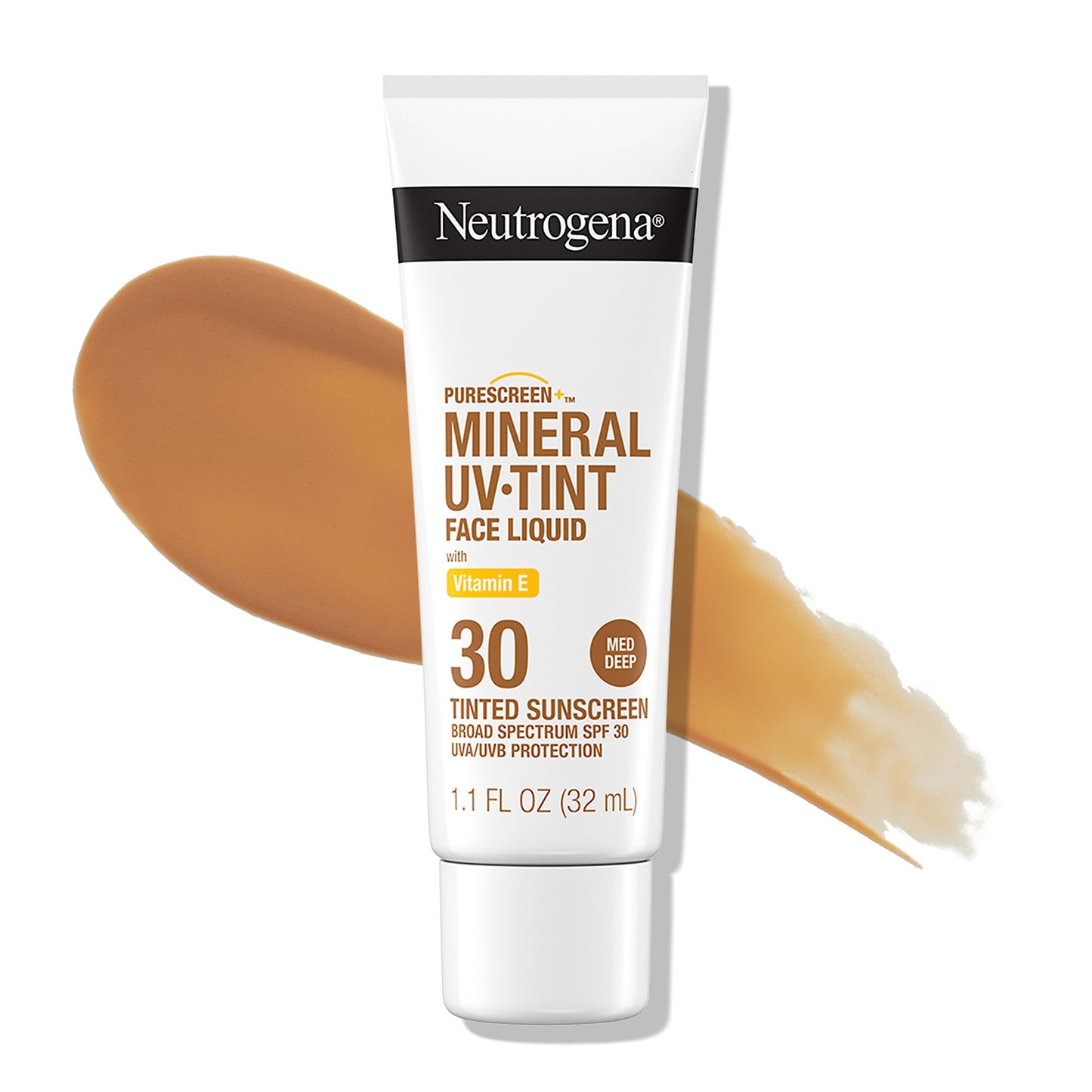 Neutrogena Purescreen+ Tinted Sunscreen for Face with SPF 30, Broad Spectrum Mineral Sunscreen with Zinc Oxide and Vitamin E, Water Resistant, Fragrance Free, Medium Deep, 1.1 fl oz