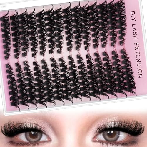Lash Clusters Wispy Eyelash Clusters D Curl Left&Right Cluster Eyelashes Extensions Cluster Lashes DIY Individual Volume Lash Extension 14 rows Thin Band Cat Eye Lashes (100D)