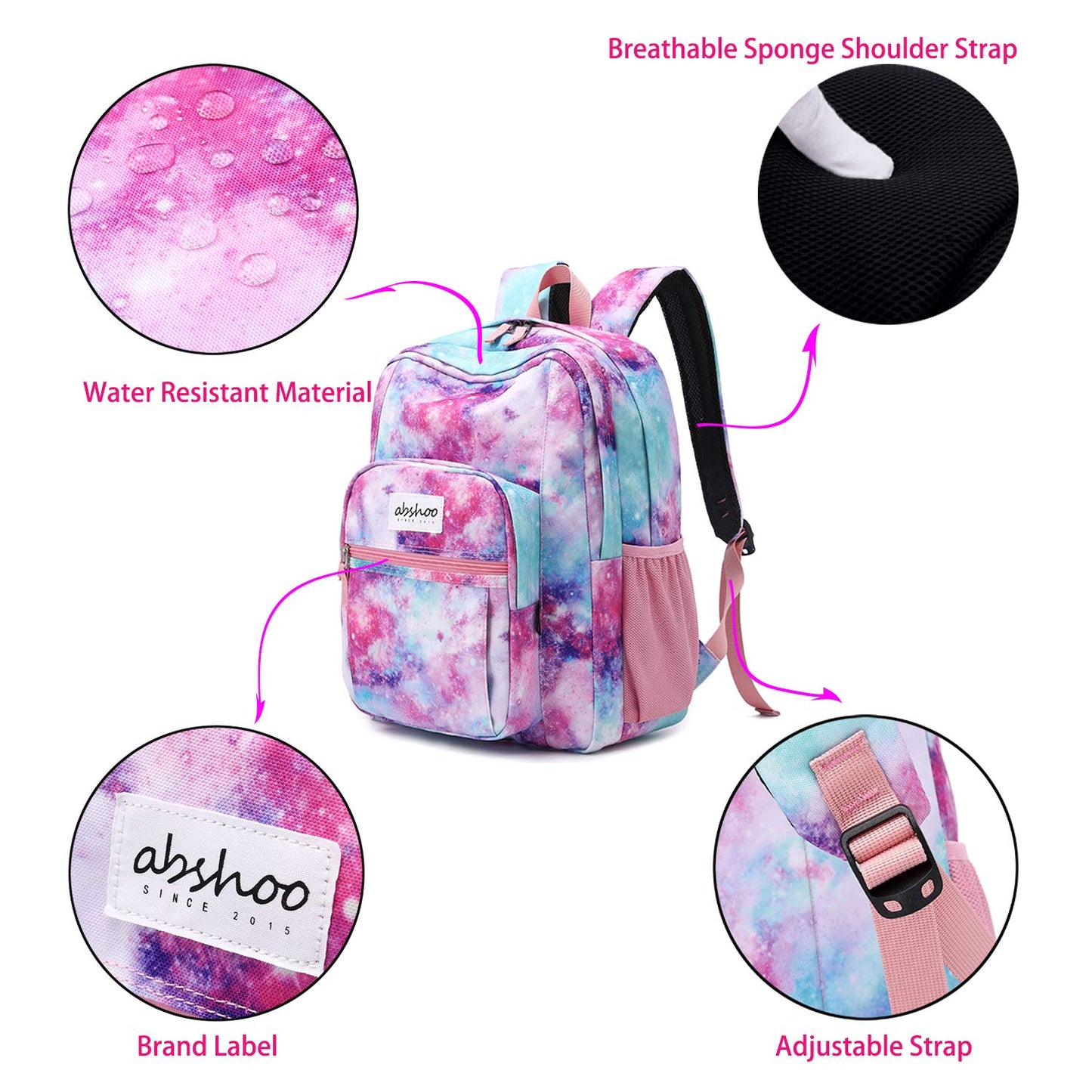 abshoo Classical Basic Womens Galaxy School Backpack For College Teen Girls Water Resistant Bookbag (Galaxy Pink)