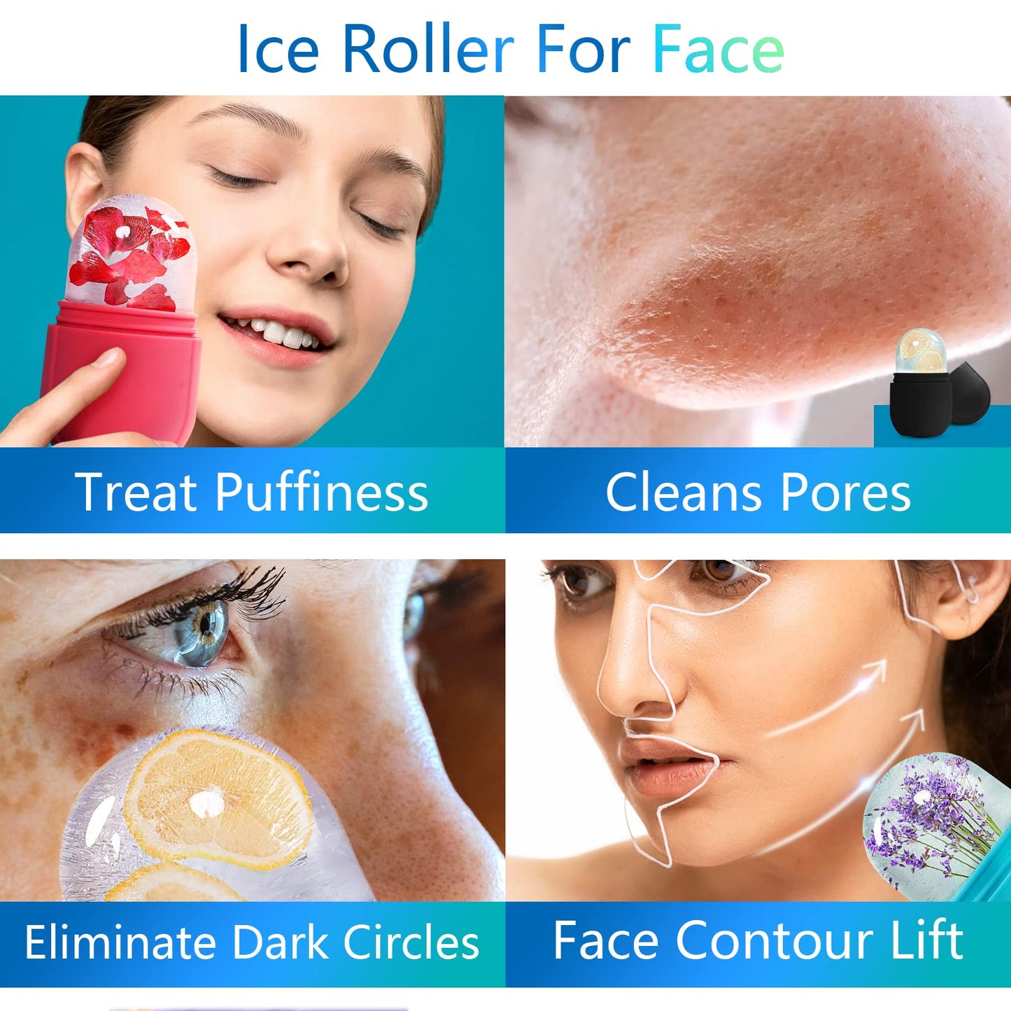 PASNOWFU Ice Cube Face Roller, Eyes and Neck, Brighten Skin & Enhance Your Natural Glow, Reusable Facial Treatment, Ice Cube Roller to Tighten Skin & De-Puff Eye Area, Cryotherapy for Face Ice(Pink)