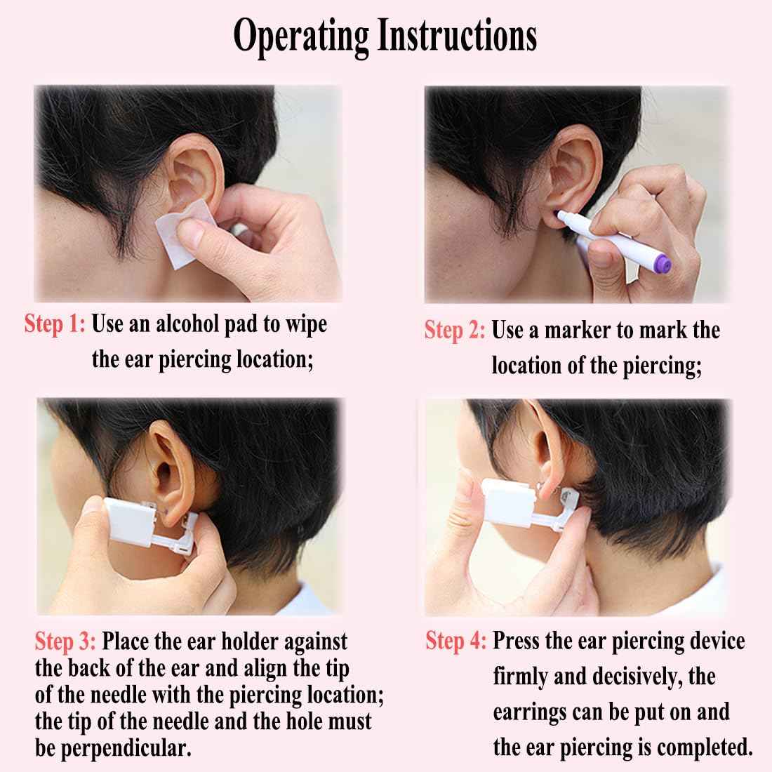 VitaCool Ear Piercing Kit Disposable Ear Cartilage Piercing Gun Kit with Sterile Multi-Sized CZ Studs Easy and Safe Earring Self for Yourself Use at Home (Style I-Ball-2/3/4mm-G)