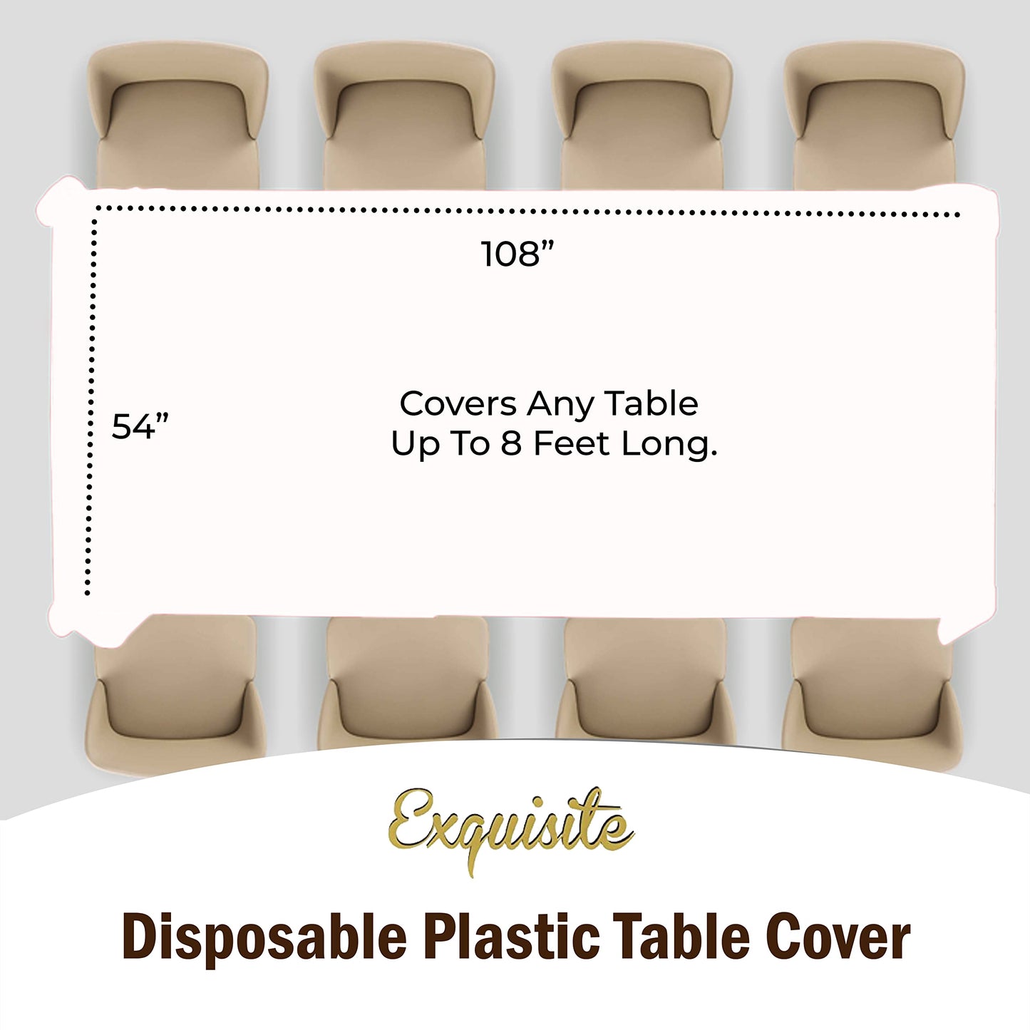 Exquisite 6-Pack Premium Plastic Tablecloth 54in. x 108in. Rectangle Plastic Table Cover - White