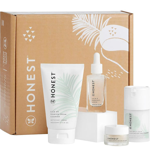 Honest Beauty Skin Barrier Sensitive Skin Kit | Exclusive | Calm & Renew Eye Balm, Calm On Foaming Cleanser, Calm & Porefect Serum, Daily Calm Lightweight Moisturizer | Vegan + Cruelty free