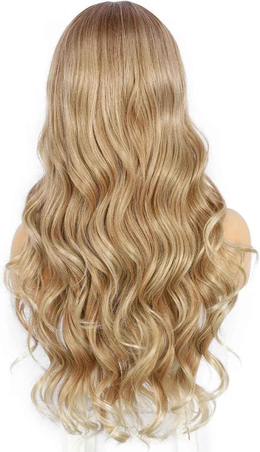 BABEHERS Honey Blonde Lace Front Wig for Women 13x4 Body Wave Synthetic Wigs Highlight Pre-plucked Long Wavy 150% Density Natural Heat Resistant Hair Daily Use 26 Inch