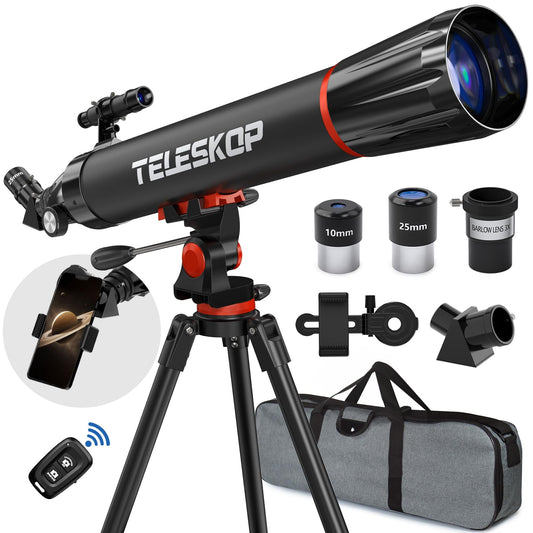 Telescope 90mm Aperture 800mm Telescope for Adults with High Powered, Refractor Telescopes for Kids & Beginners, Multi-Coated High Transmission AZ Mount Portable Telescope Includes Carry Bag