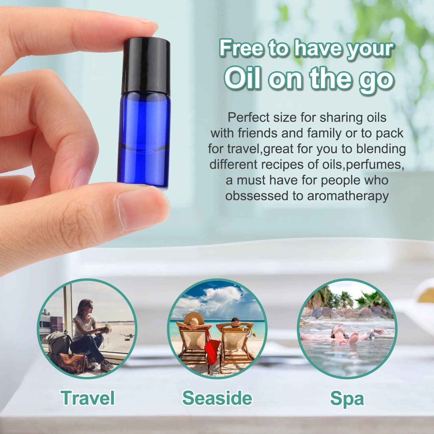 Furnido Pack of 50,3ml Glass Roll on Bottle Mixed Color Sample Test Roller Essential Oil Bottles glass vials With Stainless Steel Roller Balls,Black Plastic Cap For Travel Aromatherapy,Perfume Oils