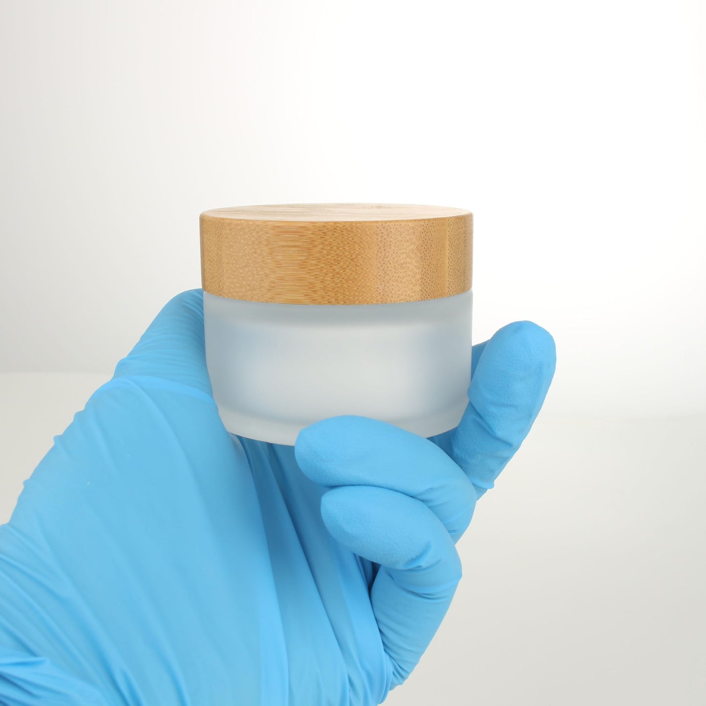 COSIDEA 6pcs Empty 1.7 OZ/50g Round Frosted Glass Jars with Bamboo lids, Bamboo Cream Jar Refillable Cosmetic Travel Containers for Lip Balm, Ointments, Lotion Packing