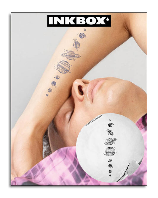 Inkbox Temporary Tattoos, Semi-Permanent Tattoo, One Premium Easy Long Lasting, Water-Resistant Temp Tattoo with For Now Ink - Lasts 1-2 Weeks, Outer Space Tattoo, 7 x 2 in, Star System