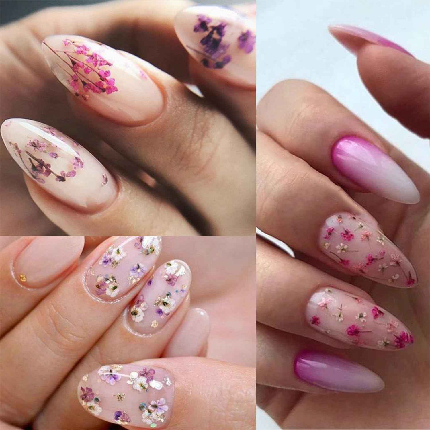 SILPECWEE 8 Boxes Dried Flowers for Nails Mini Real Nail Flowers 3D Dried Flowers Nail Stickers Nail Decor Manicure Design Nail Decorations for Makeup DIY Craft Accessories
