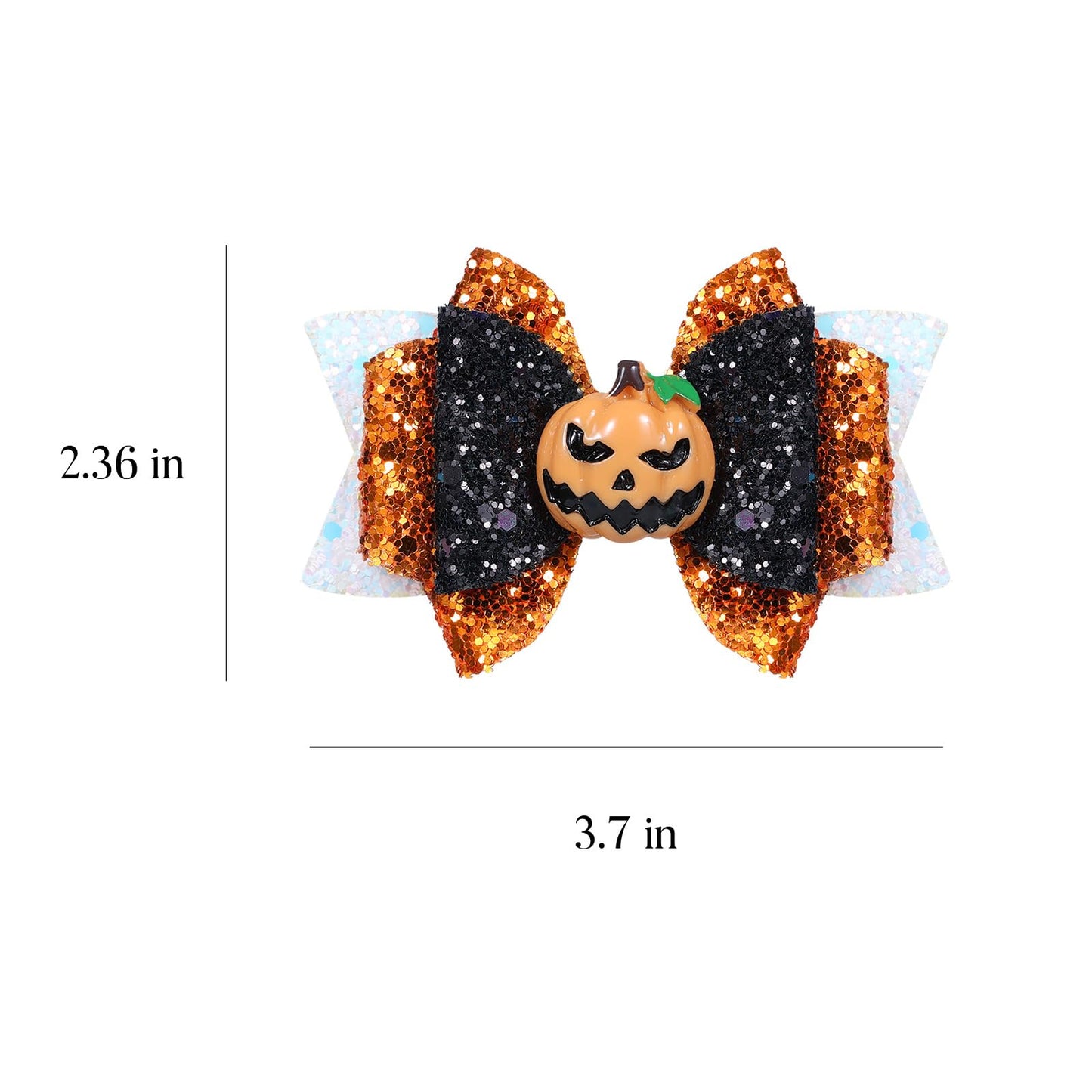 Halloween Pumpkin Hair Bow Clips Girls Cute Glitter Hair Clips 3 Layers Sparkly Hair Accessories for Halloween Party, White & Orange & Black