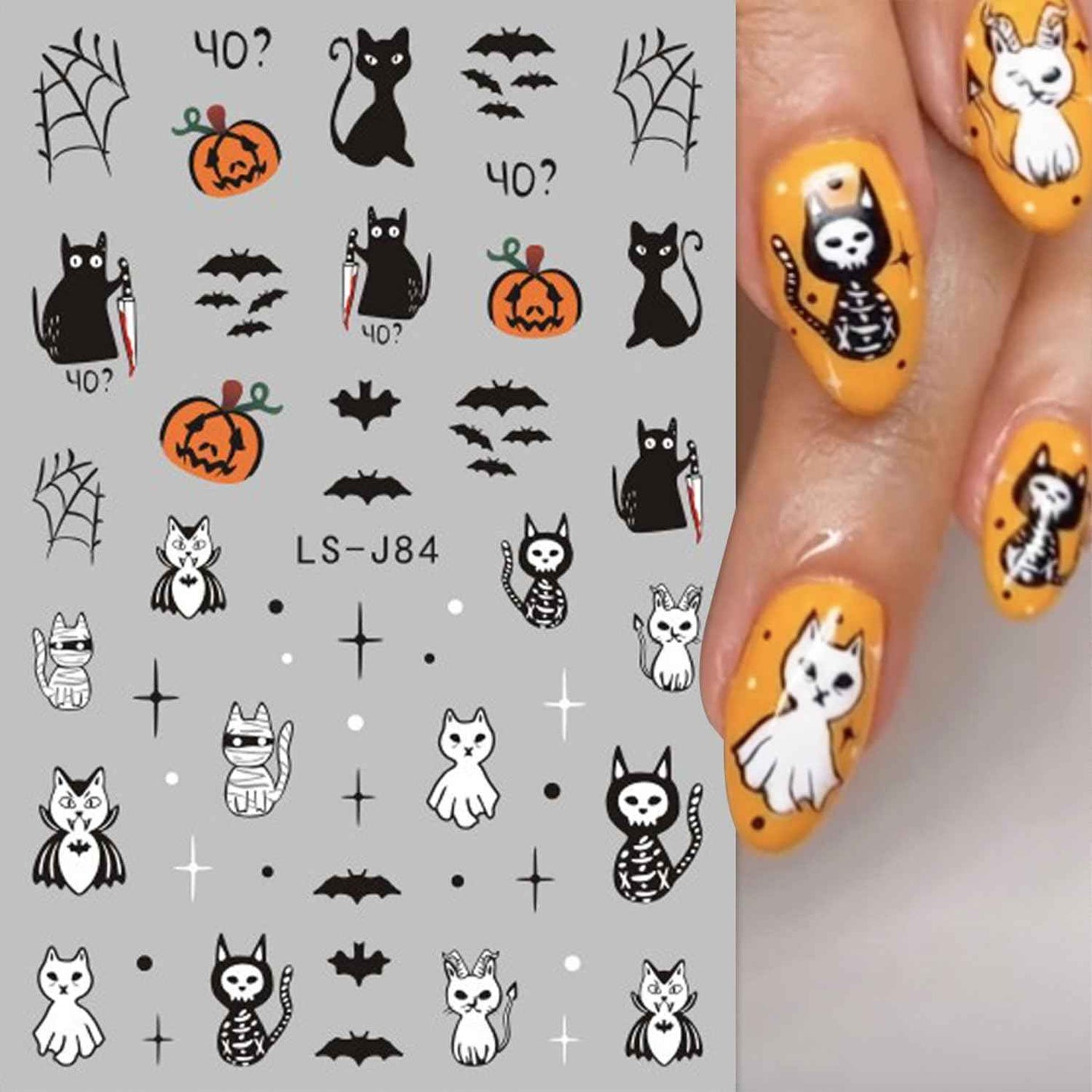 12 Sheets Halloween Nail Stickers Pumpkin Nail Decals 3D Self-Adhesive Ghost Spider Web Design Manicure Supplies Bat Cat Nail Art Sticker for Women Girls Holiday DIY Nail Decorations