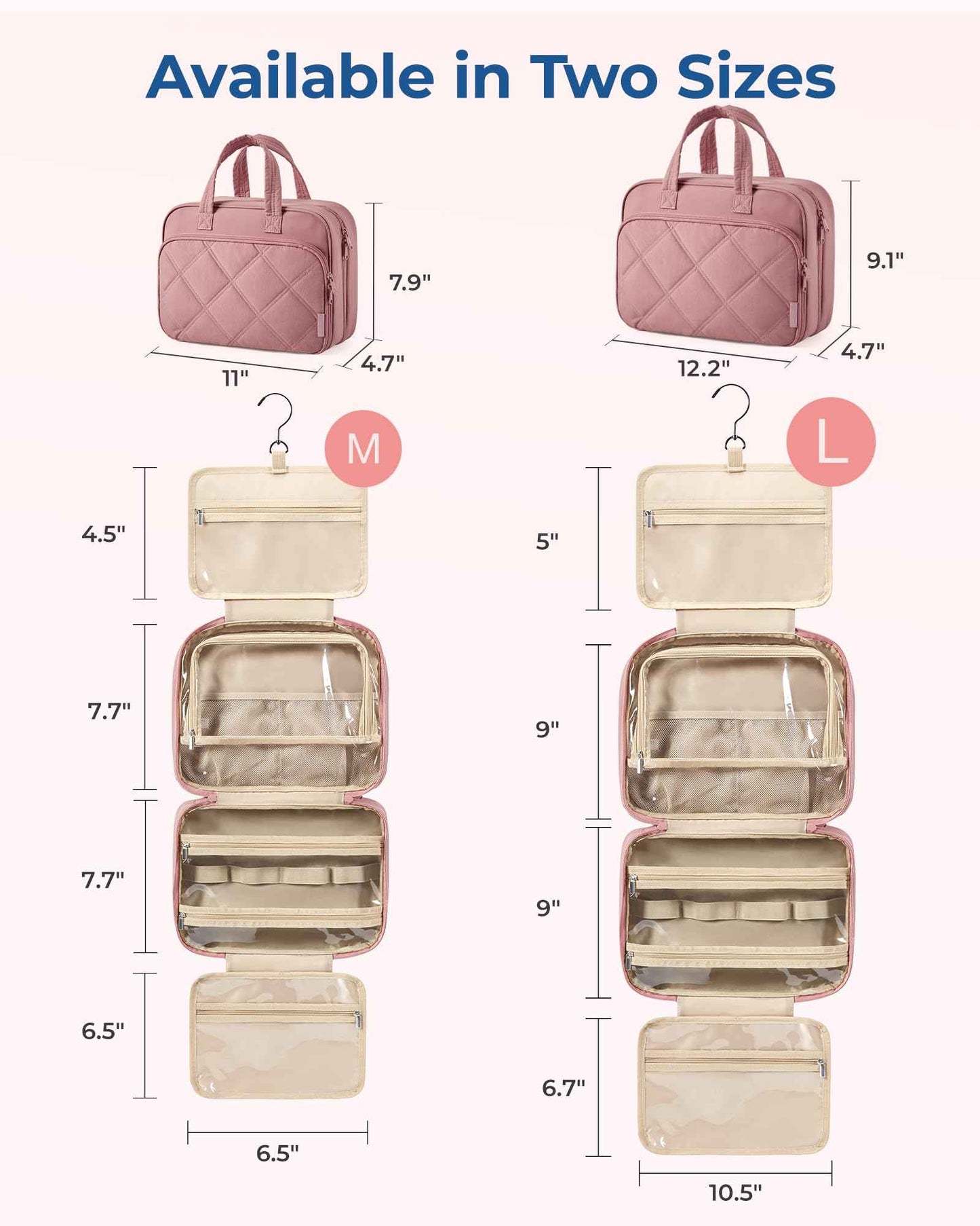 BAGSMART HangingToiletry Bag for Women, Puffy Travel Toiletry Bag with Jewelry Organizer, Waterproof Cosmetic Makeup Bag Compartment, Toiletries Kit Set for Traveling, Accessories, Essentials (M)