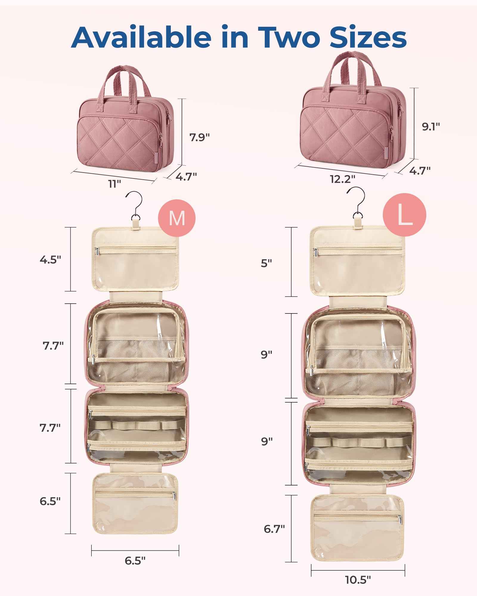 BAGSMART HangingToiletry Bag for Women, Puffy Travel Toiletry Bag with Jewelry Organizer, Waterproof Cosmetic Makeup Bag Compartment, Toiletries Kit Set for Traveling, Accessories, Essentials (M)