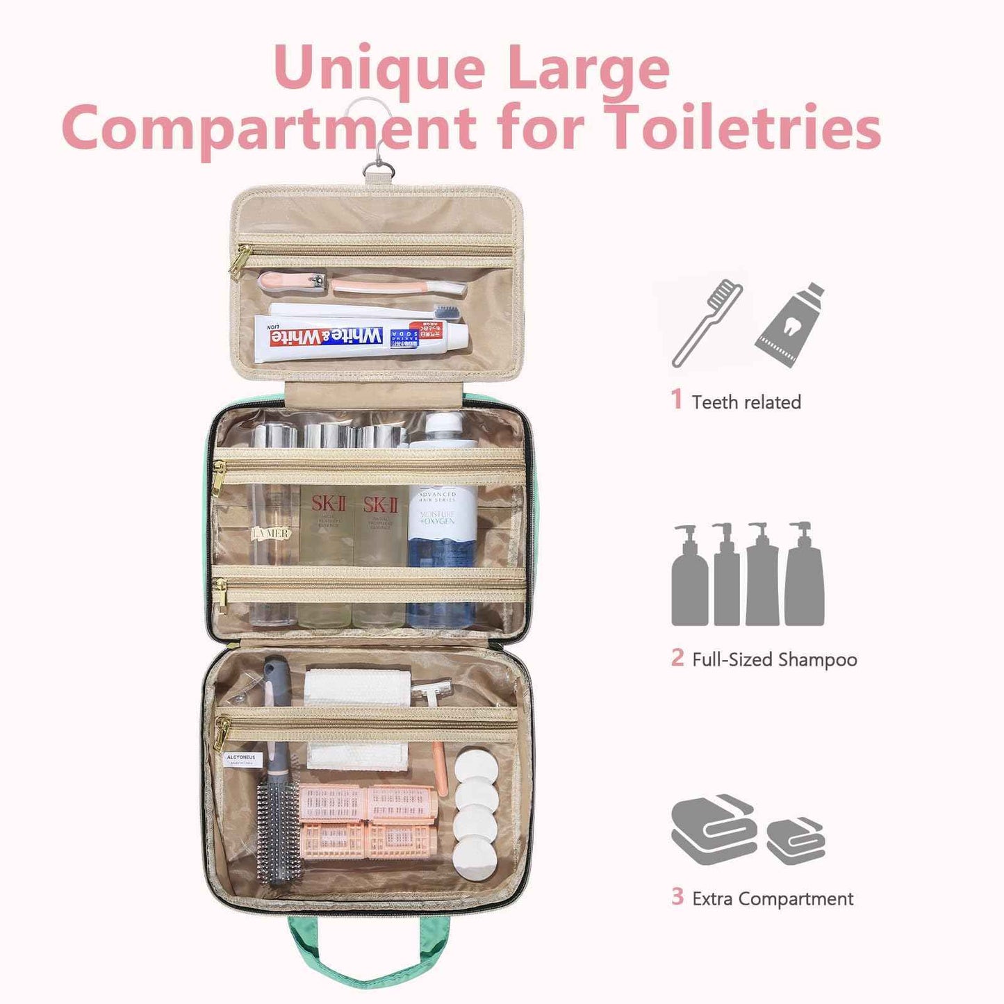 urophylla Detachable Travel Toiletry Bag for Women - Large Toiletry Bags for Traveling Women - Hanging Makeup Cosmetic Bag, Organizer for Travel Accessories Cruise Essential - Travel Size Toiletries