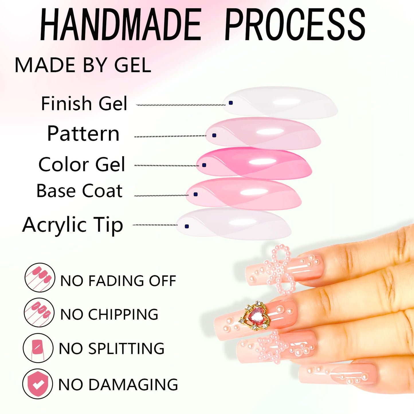 Long Press on Nails Pink French Tip Long Fake Nails Coffin Press on Nails Square False Nails with Pearl Bow Diamond Star Charm Design Acrylic Nails Press on Artificial Nails Stick on Nails For Women