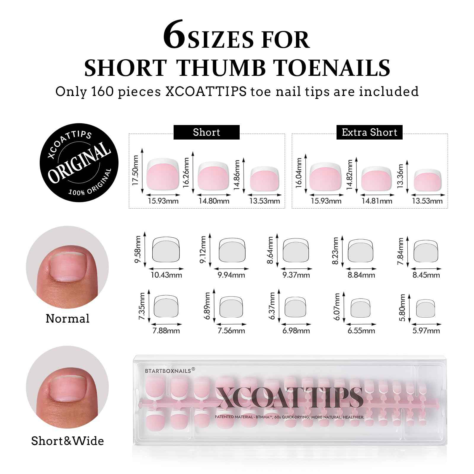 btartboxnails Short French Tip Press On Toenails - Solid Nail Gel Glue