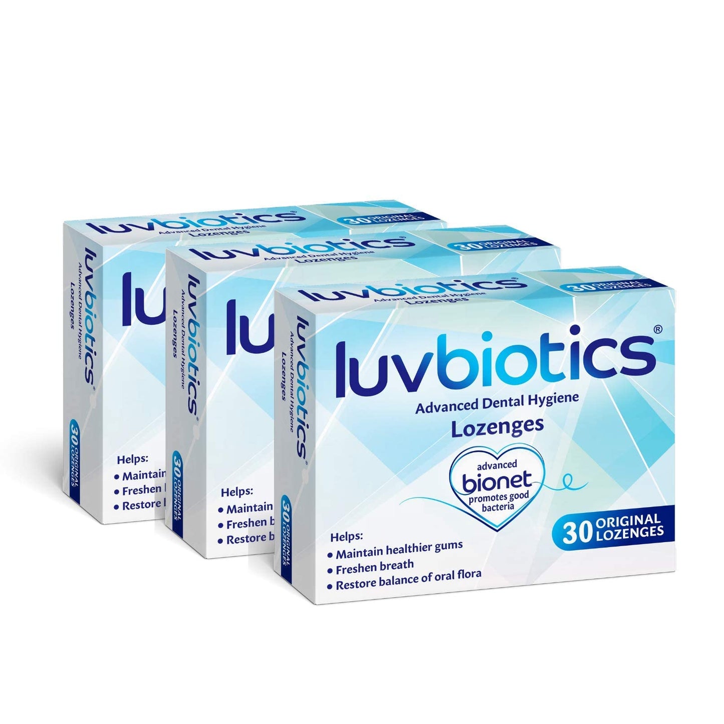 Luv Biotics Original Mint Dental Lozenges with Probiotics, Xylitol & Aloe Vera - 3 x 30 Lozenges