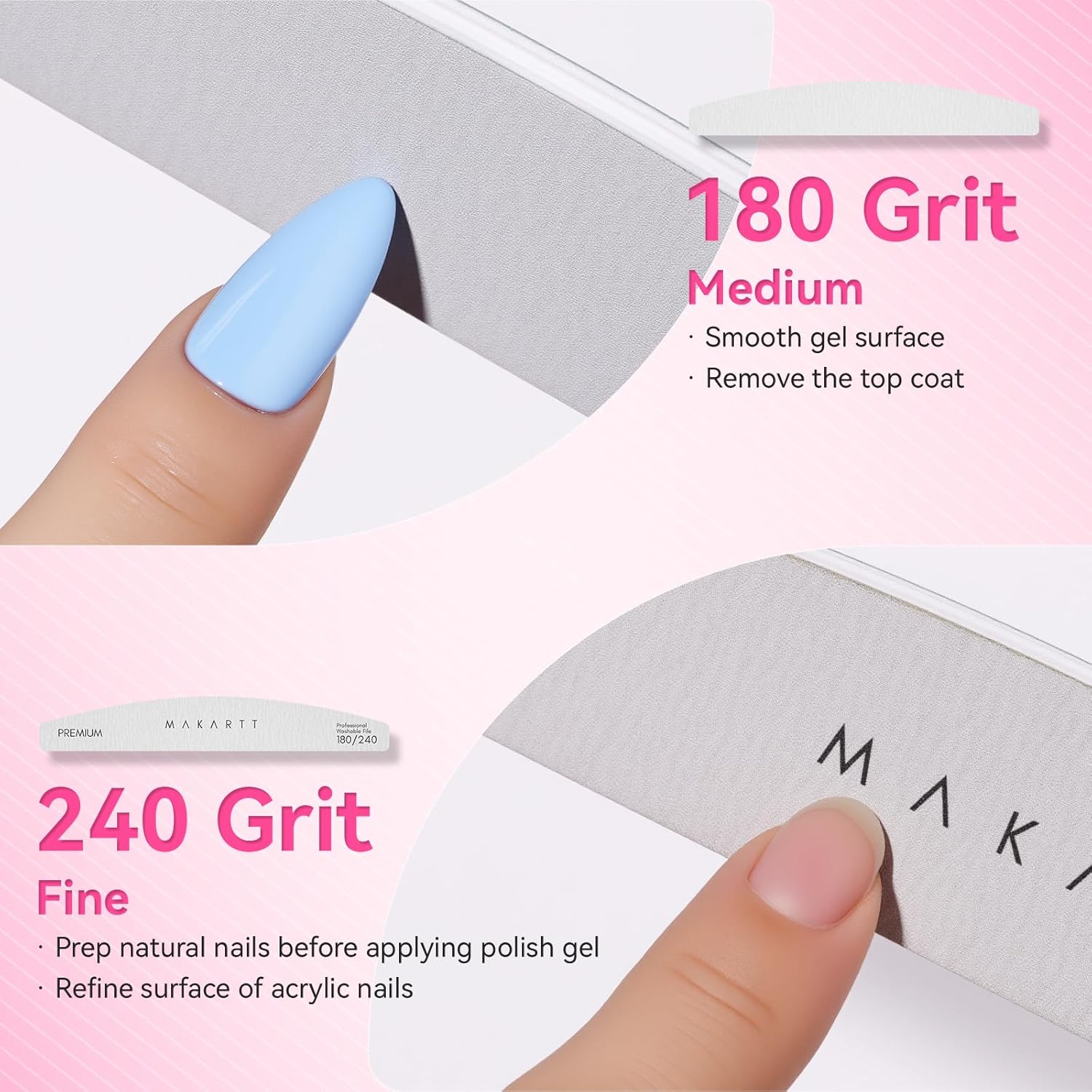 Makartt Nail File: 100/180 Grit Emery Boards for Nails, 10 Pcs Zebra Doubled Sides Coarse Fingernail Filer for Acrylic and Extension Gel Removal Manicure Kit Salon Home Use