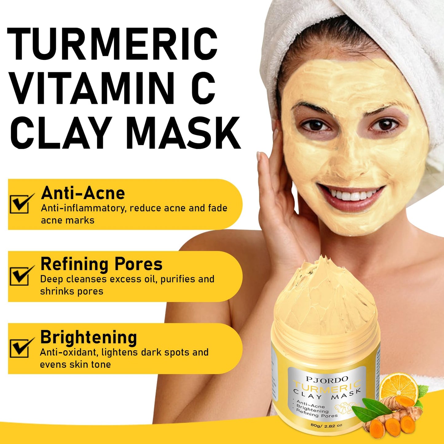 Pjordo 4 Pcs Clay Mask Set, Turmeric Vitamin C Clay Mask, Dead Sea Mud Mask, Avocado Clay Mask, Rose Clay Mask, Face Mask Skin Care Set, Perfect Gifts For Women Girls, 2.82 Oz Each