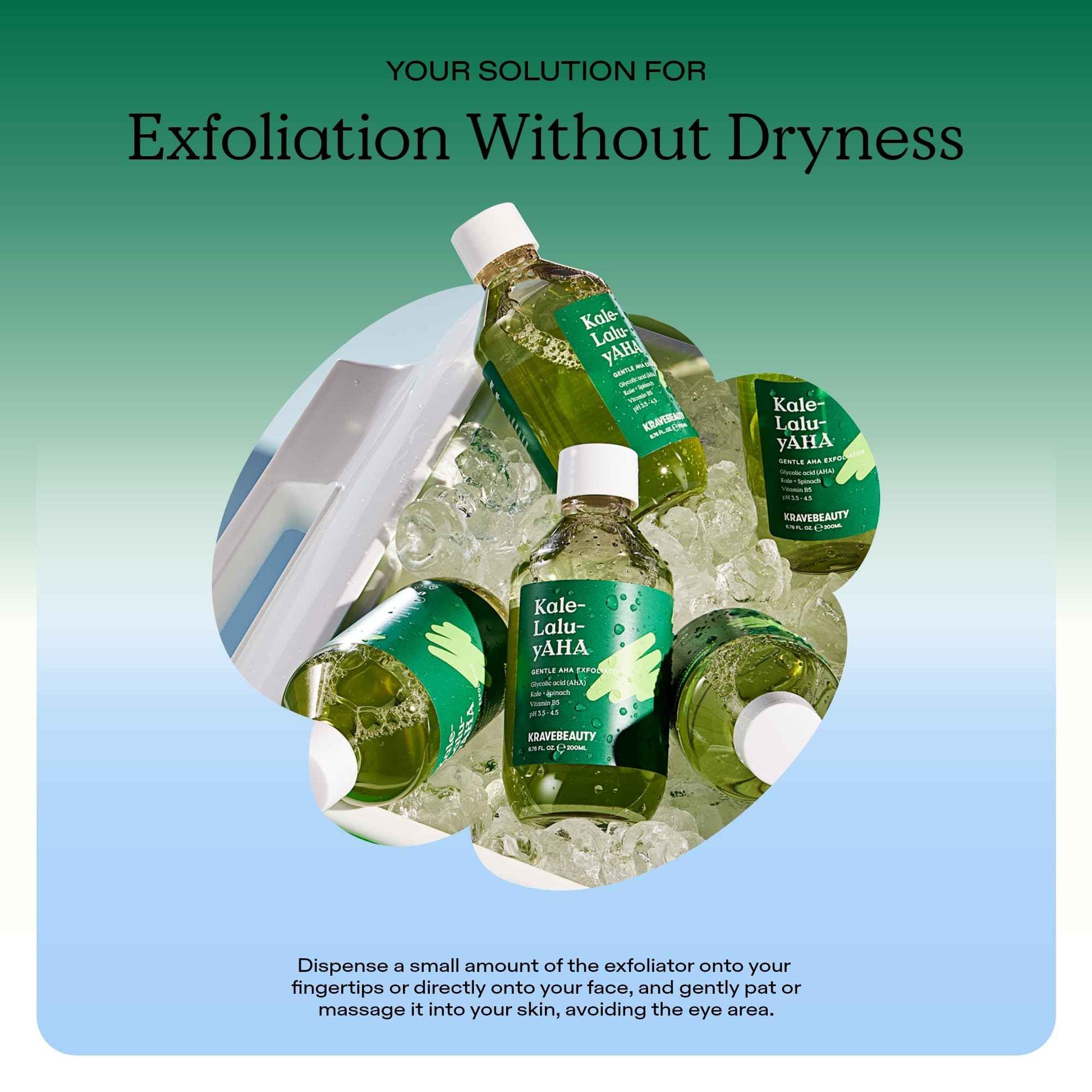 KraveBeauty Kale-Lalu-yAHA – K-Beauty Gentle 5.25% AHA Exfoliator, Glycolic & Hyaluronic Acid, Unclogs Pores & Hydrates, Vegan & Cruelty-Free, 6.76 fl oz