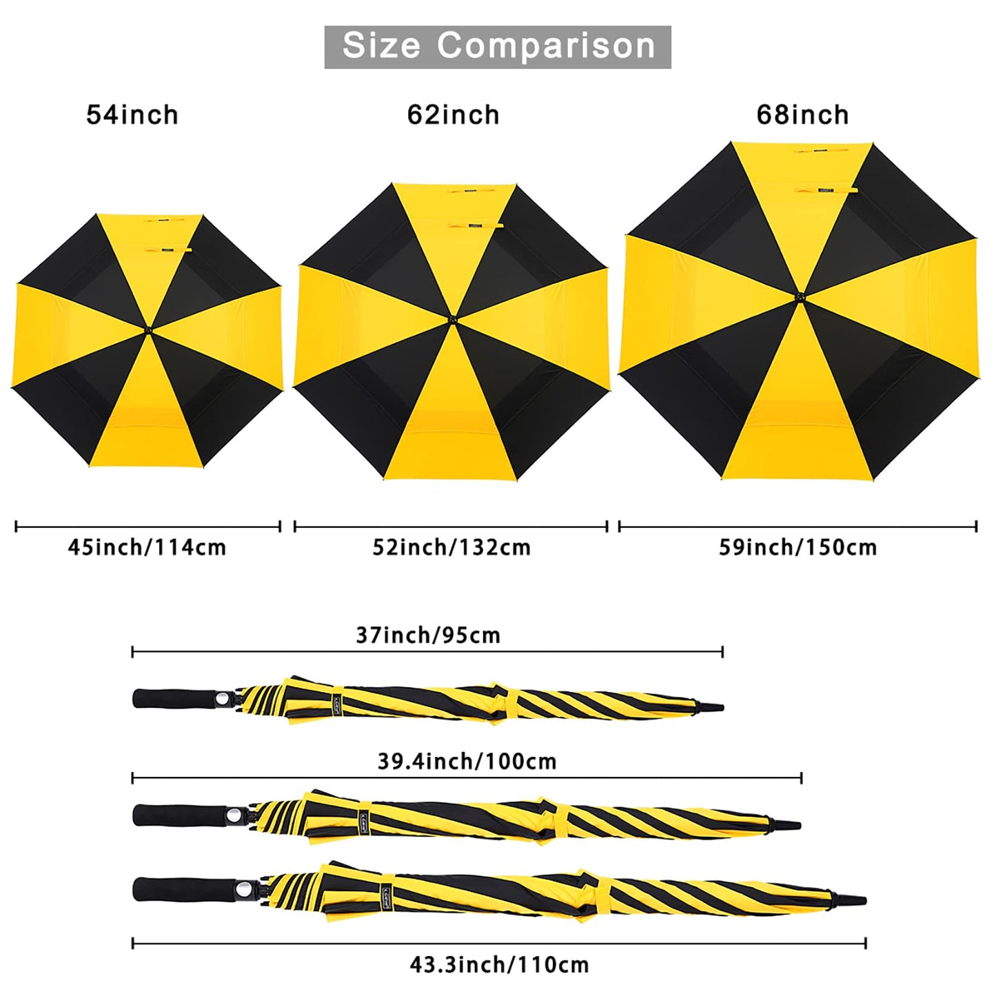 G4Free 54 Inch Automatic Open Golf Long Umbrella Extra Large Oversize Double Canopy Vented Windproof Waterproof Stick Umbrellas (Black/Yellow)