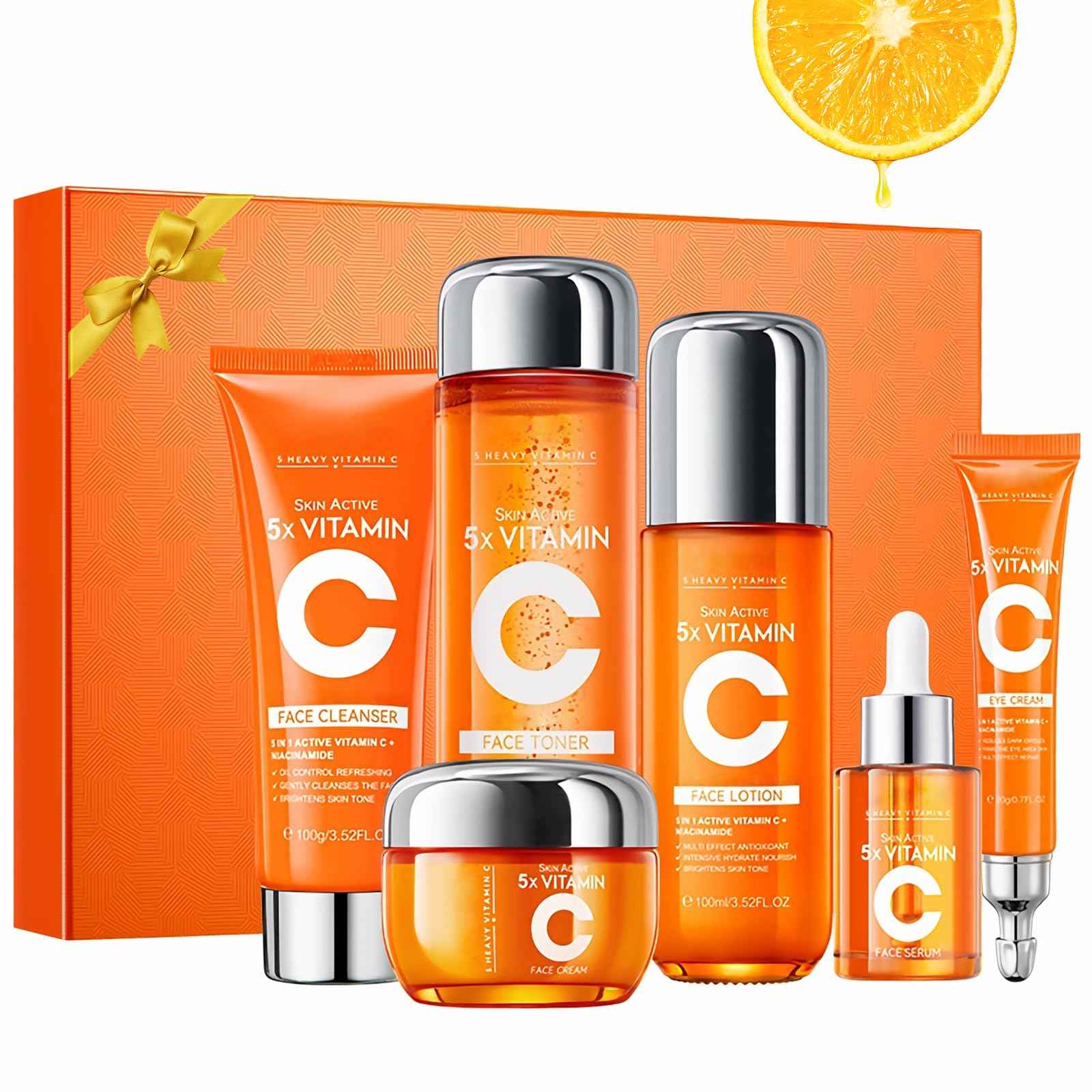 6 Piece Hydrating Skincare Gift Set for Women, Vitamin C Face Care Kit Includes Cleanser, Toner,Serum,Eye Cream,Moisturizer & Body Lotion for Teen Girls Daughter Mother's Day Christmas Birthday Gifts