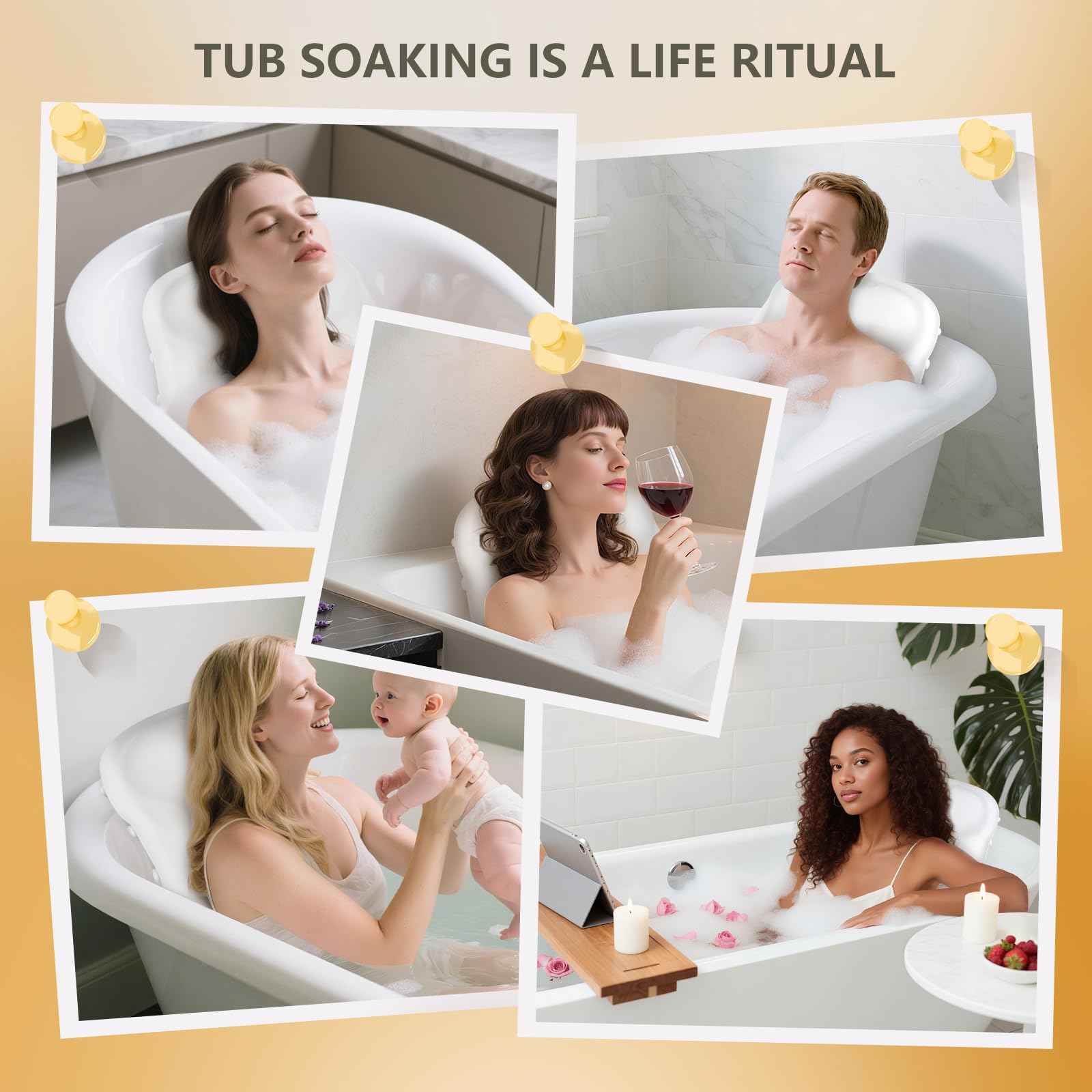 Inflatable Bath Pillows for Tub - Adjustable Firmness Silicone Bathtub Pillow for Neck-Relaxing & Epsom Salt Soaking, Bath Pillow for Head & Back Support Cushion, Spa Gifts for Women, Parent (White)