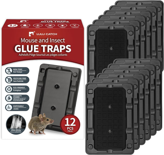 LULUCATCH Mouse & Insect Traps 12 Pack, Heavier Sticky Traps with Non-Toxic Glue for Small Mice & Insects. Sticky Mouse Traps Indoor, Easy to Set, Safe to Children & Pets