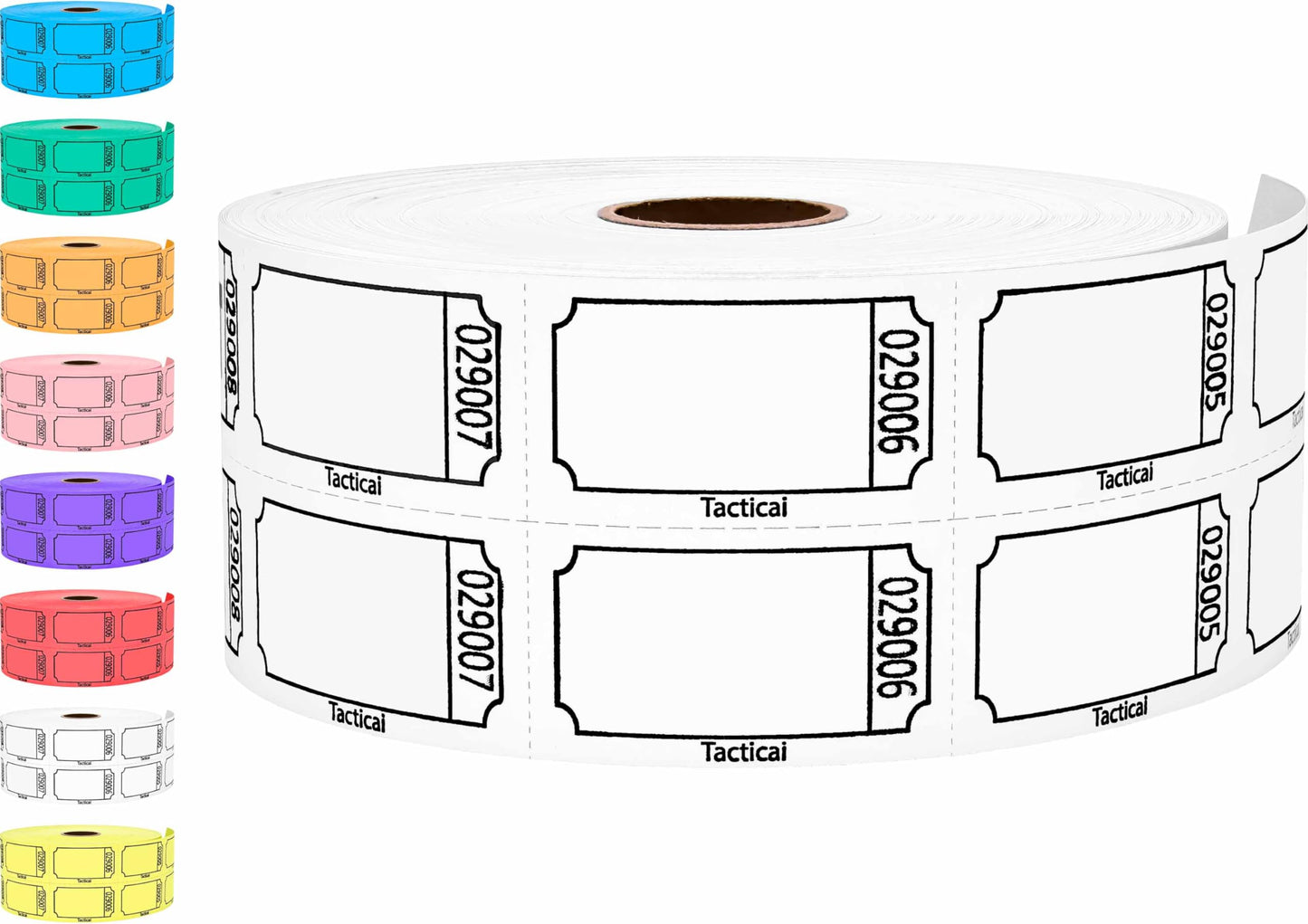 Tacticai 1000 Raffle Tickets, Blank, White (8 Color Selection), Double Roll for Events, Entry, Class Reward, Fundraiser & Prizes