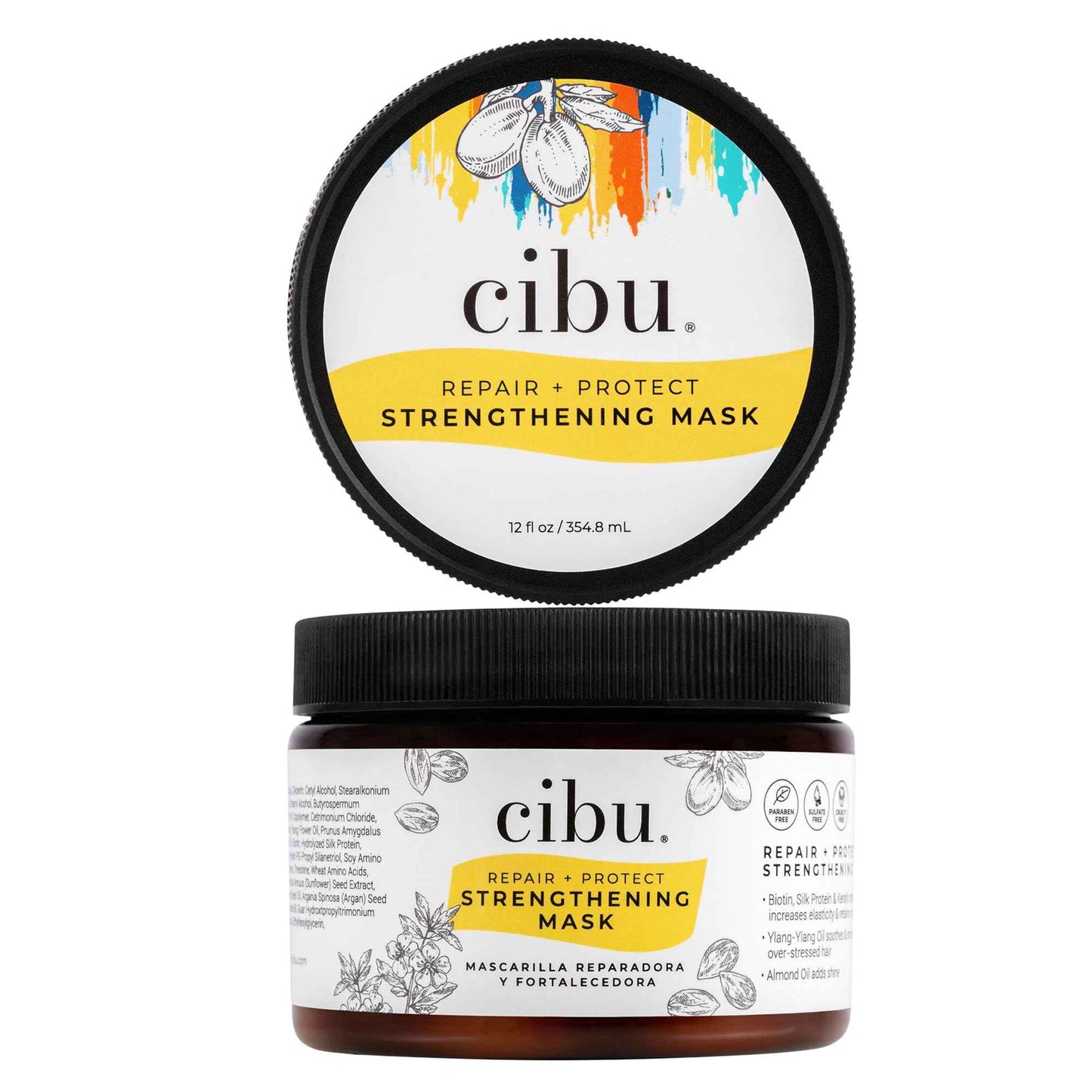 CIBU Repair Strengthening Mask - Hydrating for Damaged Hair - Keratin and Almond Moisture Hair Mask - 12oz