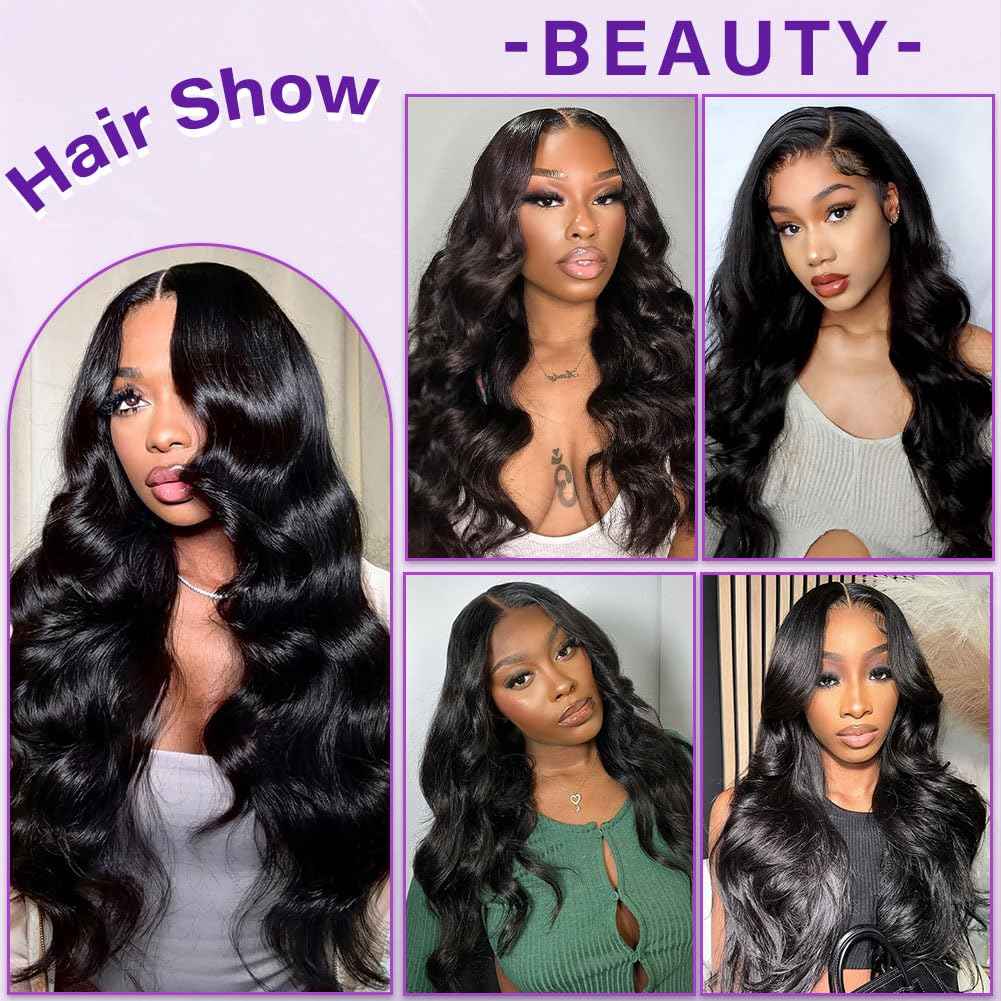 Olsmkis Body Wave HD Lace Frontal 13x4 14 Inch Ear to Ear Transparent Lace Front Closure 100% Unprocessed Brazilian Virgin Human Hair 13 x 4 Pre Plucked with Baby Hair 180% Density Natural Black