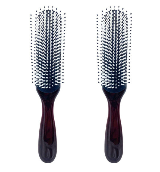 MDSTYLE Hair Brush for Curly, Thick, Wavy and Coily Hair - Curl Defining, Detangling, Styling, Blowdrying, Shaping - 9 Row Detangler Brush for Women and Men - Dry or Wet (Black Bean Small 2pcs)