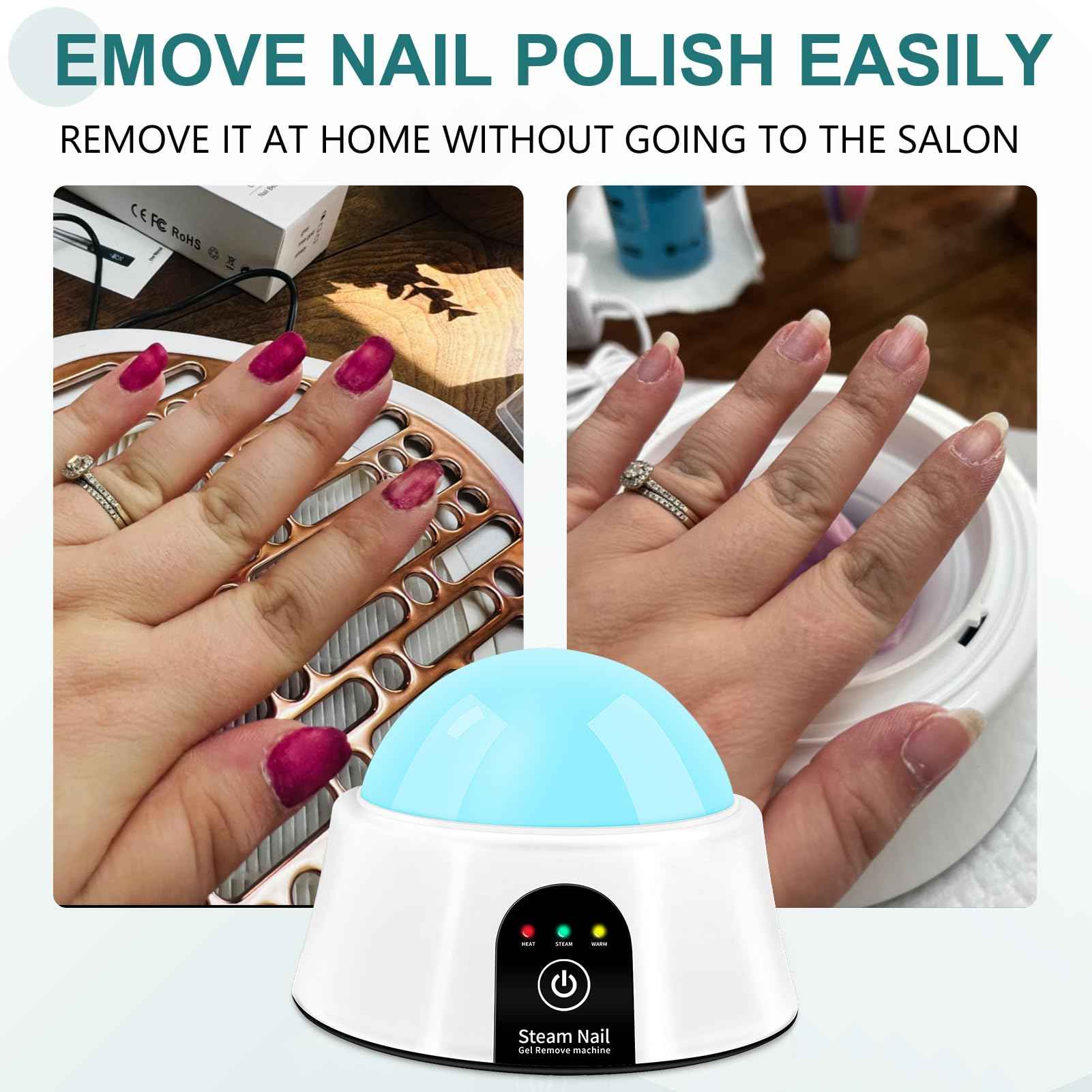 Nail Soaking Bowl, Electric Soak off Bowl Manicure Soaker Nail Polish Remover Machine with Color Cuticle Nail Pusher for Gel Polish, Acrylic Nails, Dip Powder Removal, Blue