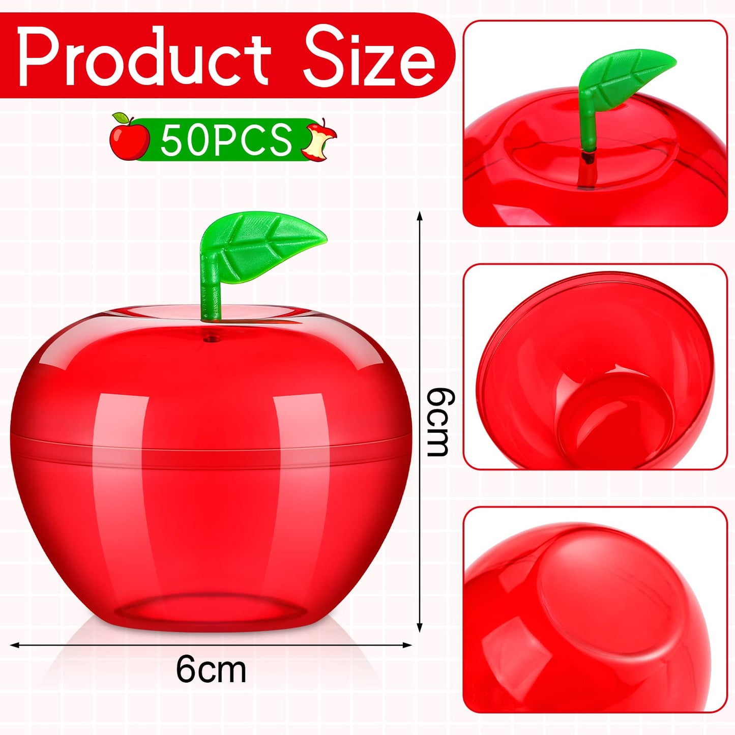 Lallisa Plastic Apple Container Valentine Apple Container Teacher Gifts Bulk Back to School Candy Holder Snow Party Apple Decorations for Valentine Wedding Christmas Party Favor(100 Pcs)