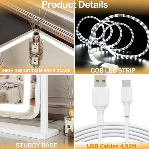 Lighted Makeup Mirror, Hollywood Vanity Mirror with Lights, Three Color Lighting Modes, and Detachable 10X Magnification Mirror, Smart Touch Control, 360°Rotation (15.2in. Gold)