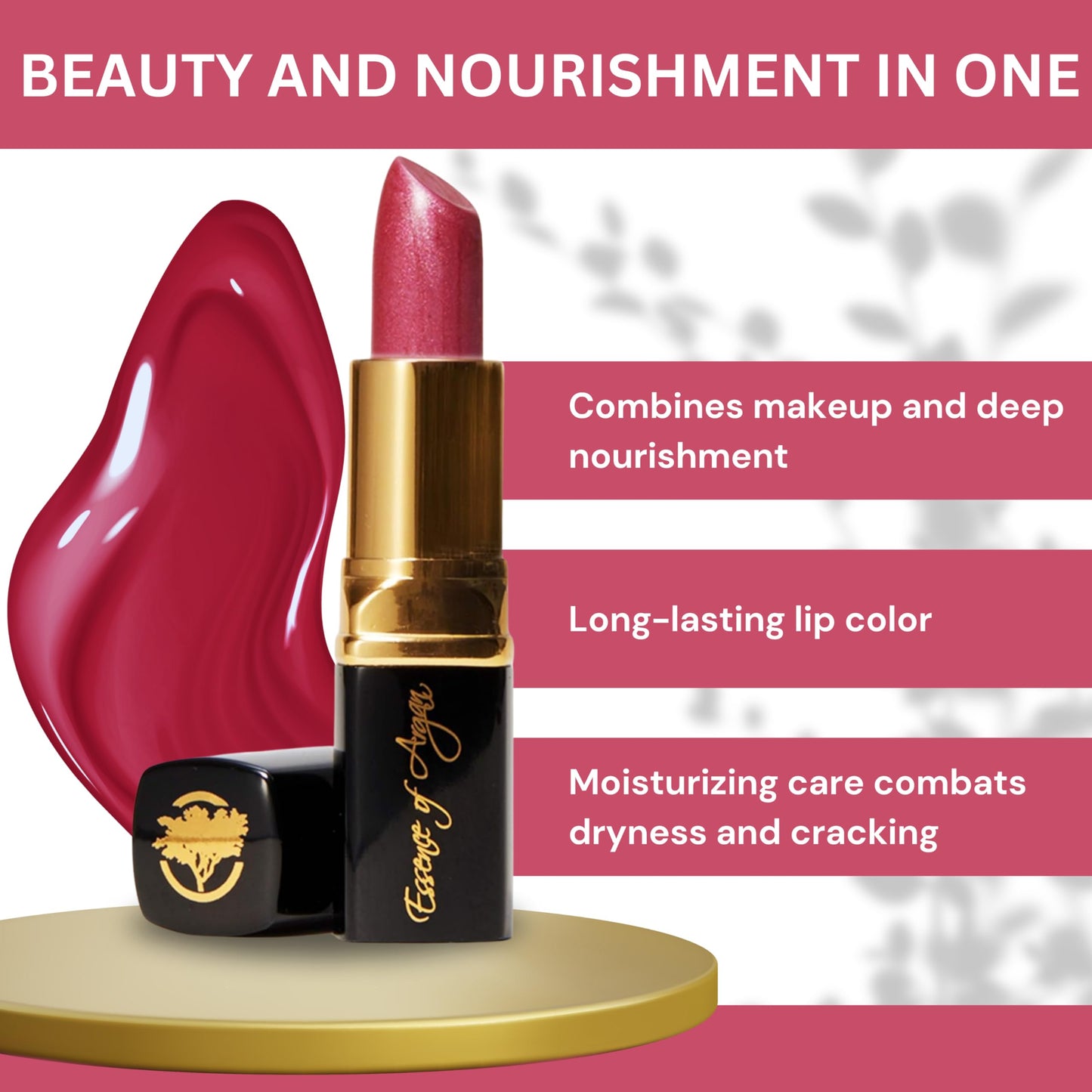 𝗘𝘀𝘀𝗲𝗻𝗰𝗲 𝗼𝗳 𝗔𝗿𝗴𝗮𝗻 Deep Moisturizing Pink Lipstick, Long Lasting Lipstick & Lip Care with Pure Organic Argan Oil, Shea Butter, Jojoba Oil & Aloe Vera Hydrating Lipstick, Precious Pink