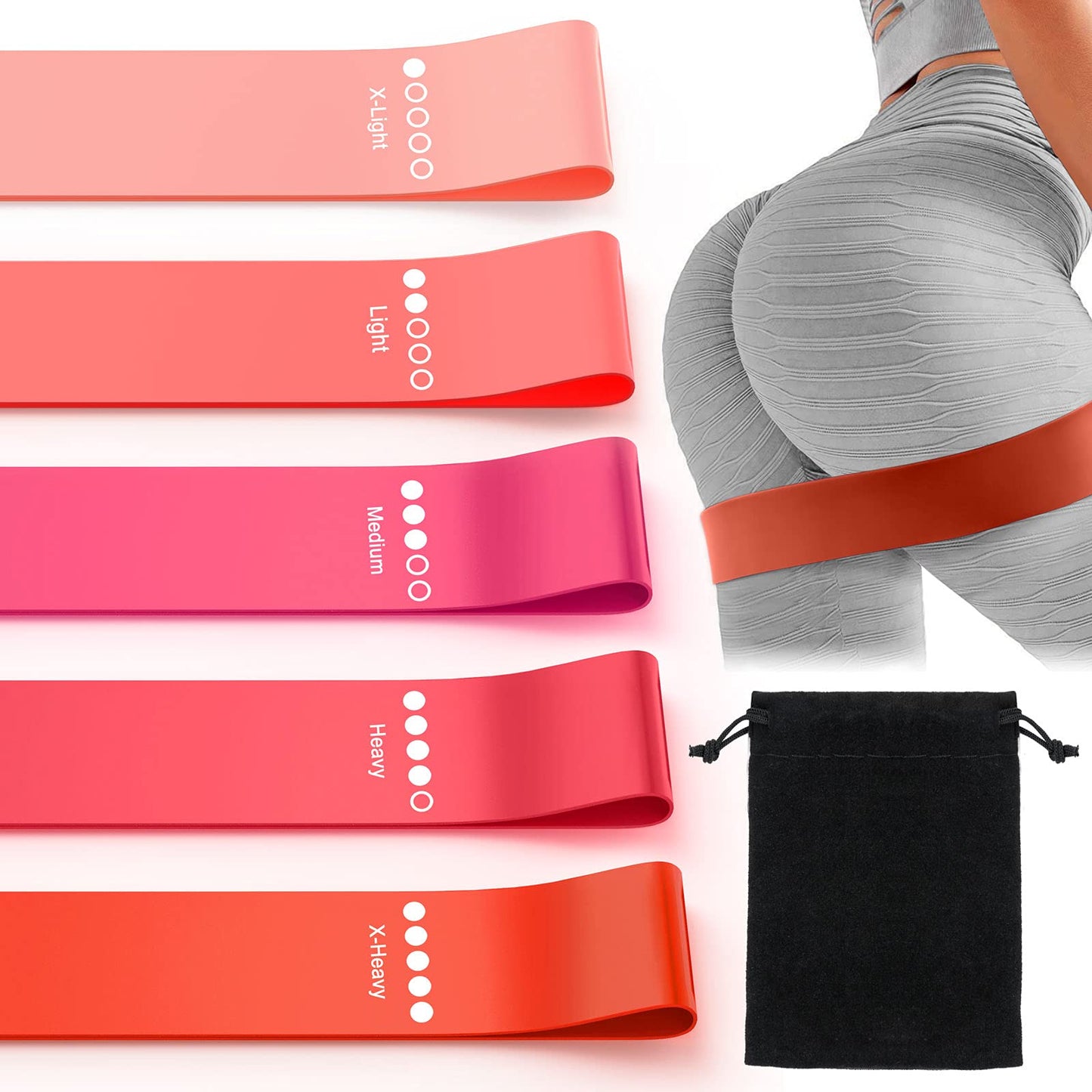 Renoj Resistance Bands, Exercise Workout Bands for Women and Men, 5 Set of Stretch Bands for Booty Legs (Pinks)