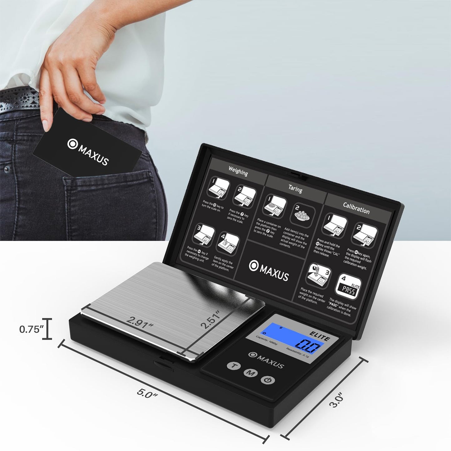 MAXUS Digital Gram Scale 1000g/0.1g, Small Food Scale with Backlit LCD, Mini Pocket Scale for Jewelry…