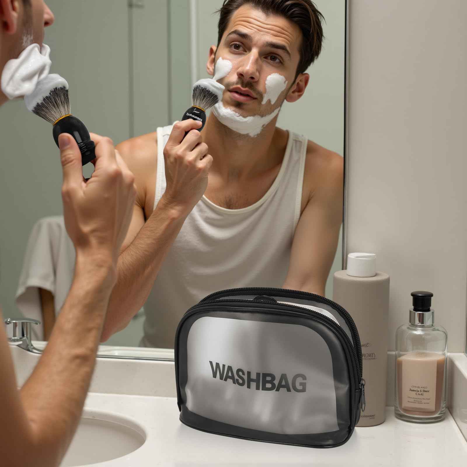 Travel Shaving Brushes Kit For Men, 5 In 1 Shaving Brush Set With Badger Hair Shave Brush, Shaving Brush Travel Case, Shaving Cream, Foldable Shaving Bowl and Washbag For Trip, Holiday