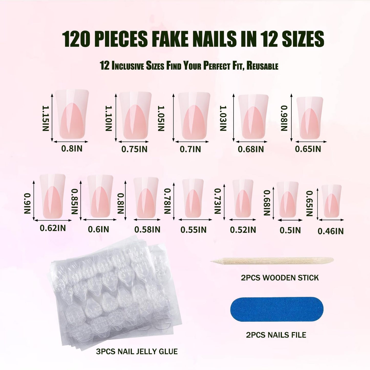 120Pcs Duck Nails Press on White French Tips, Pink Press on Nail Duck Feet Style, 12 Sizes Glossy Duck Nail Tip Full Cover, Acrylic Nail for Nail Extensions Professional Salon and Home DIY Nail Art